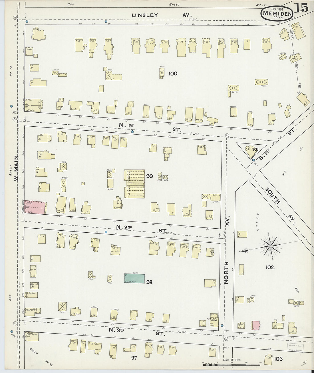 This old map of Meriden, New Haven County, Connecticut was created by Sanborn Map Company in 1891