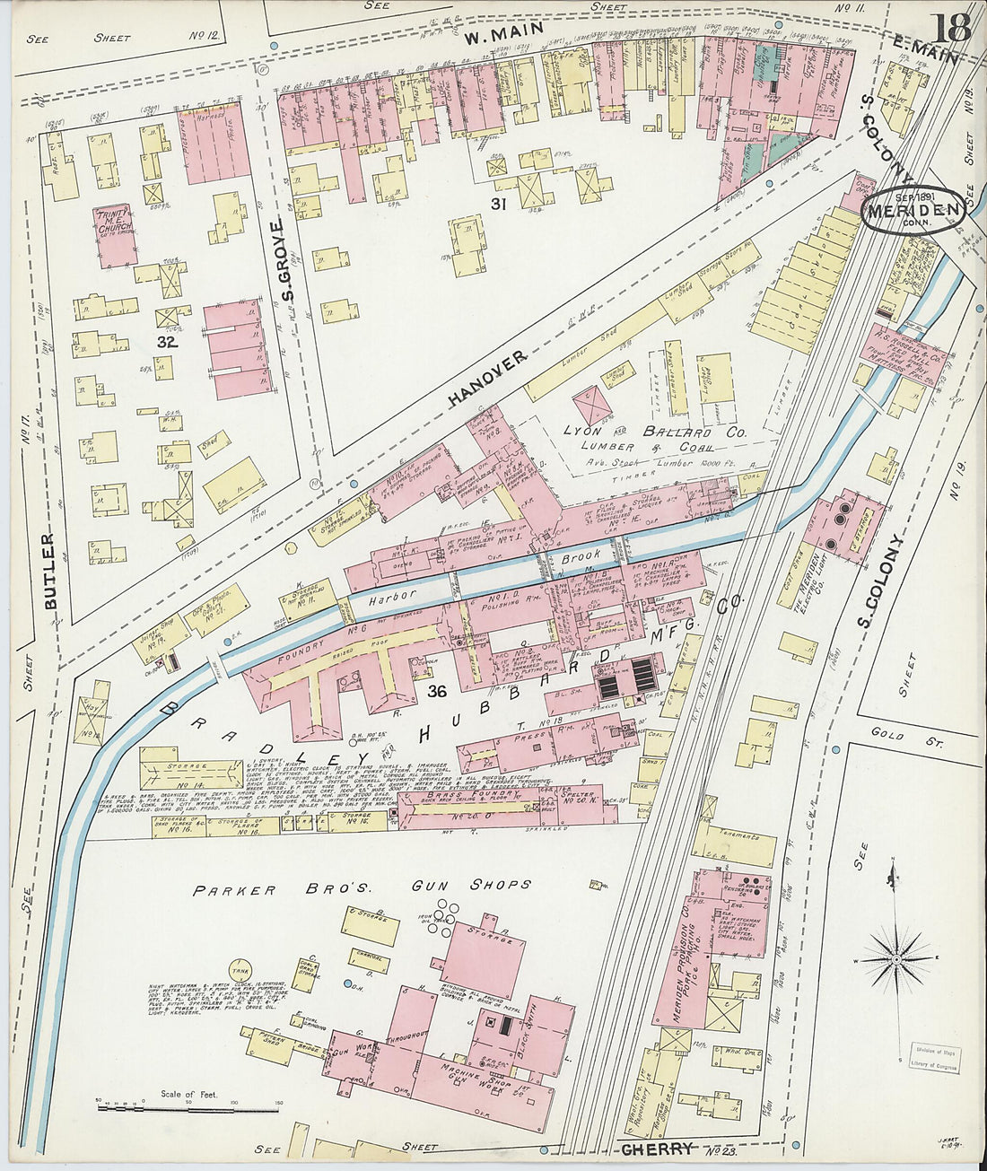 This old map of Meriden, New Haven County, Connecticut was created by Sanborn Map Company in 1891