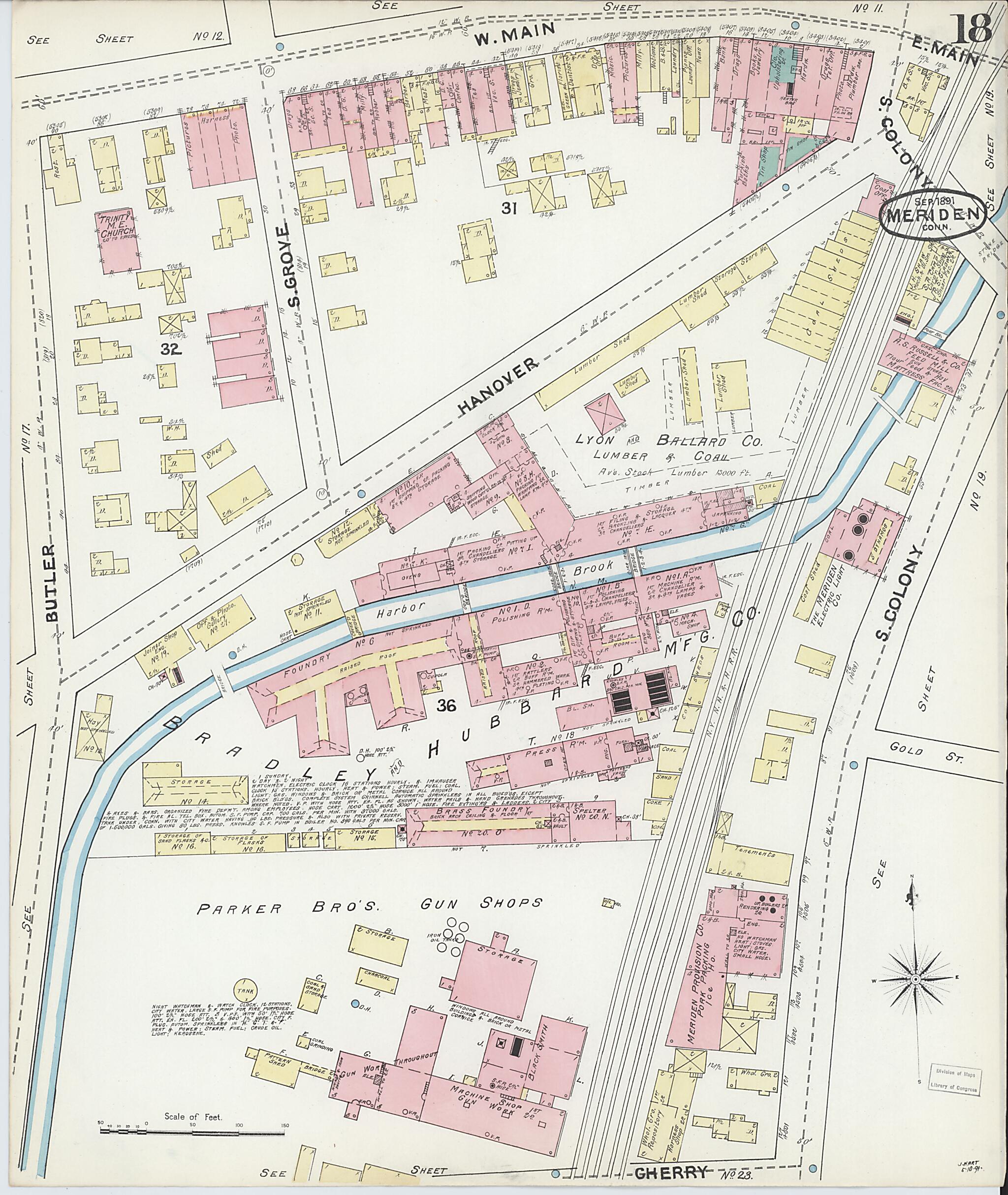 This old map of Meriden, New Haven County, Connecticut was created by Sanborn Map Company in 1891