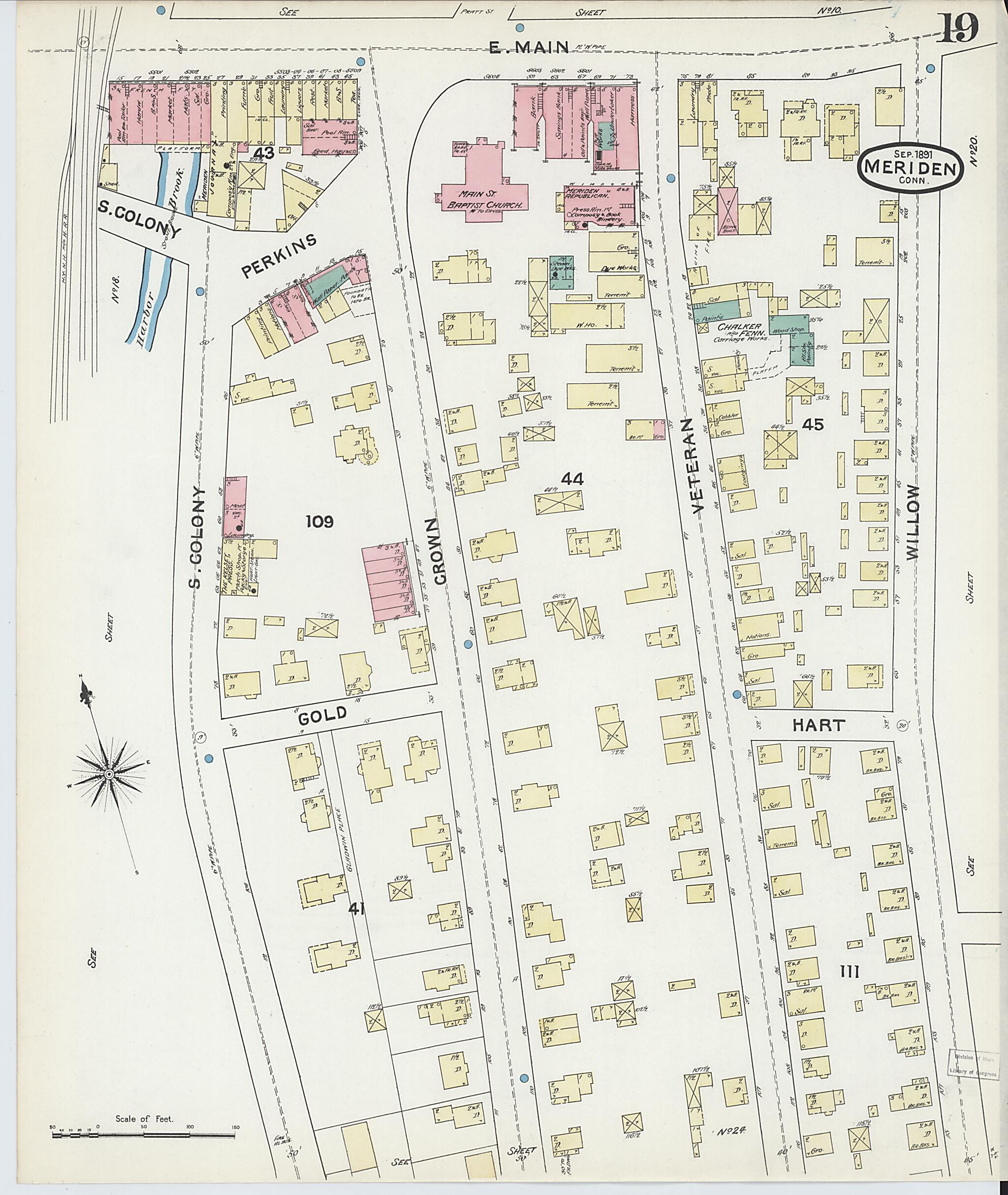 This old map of Meriden, New Haven County, Connecticut was created by Sanborn Map Company in 1891