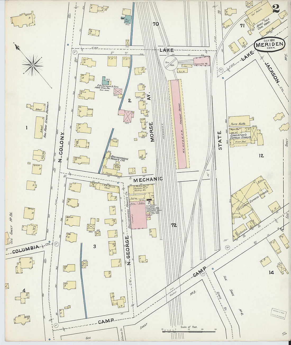 This old map of Meriden, New Haven County, Connecticut was created by Sanborn Map Company in 1891