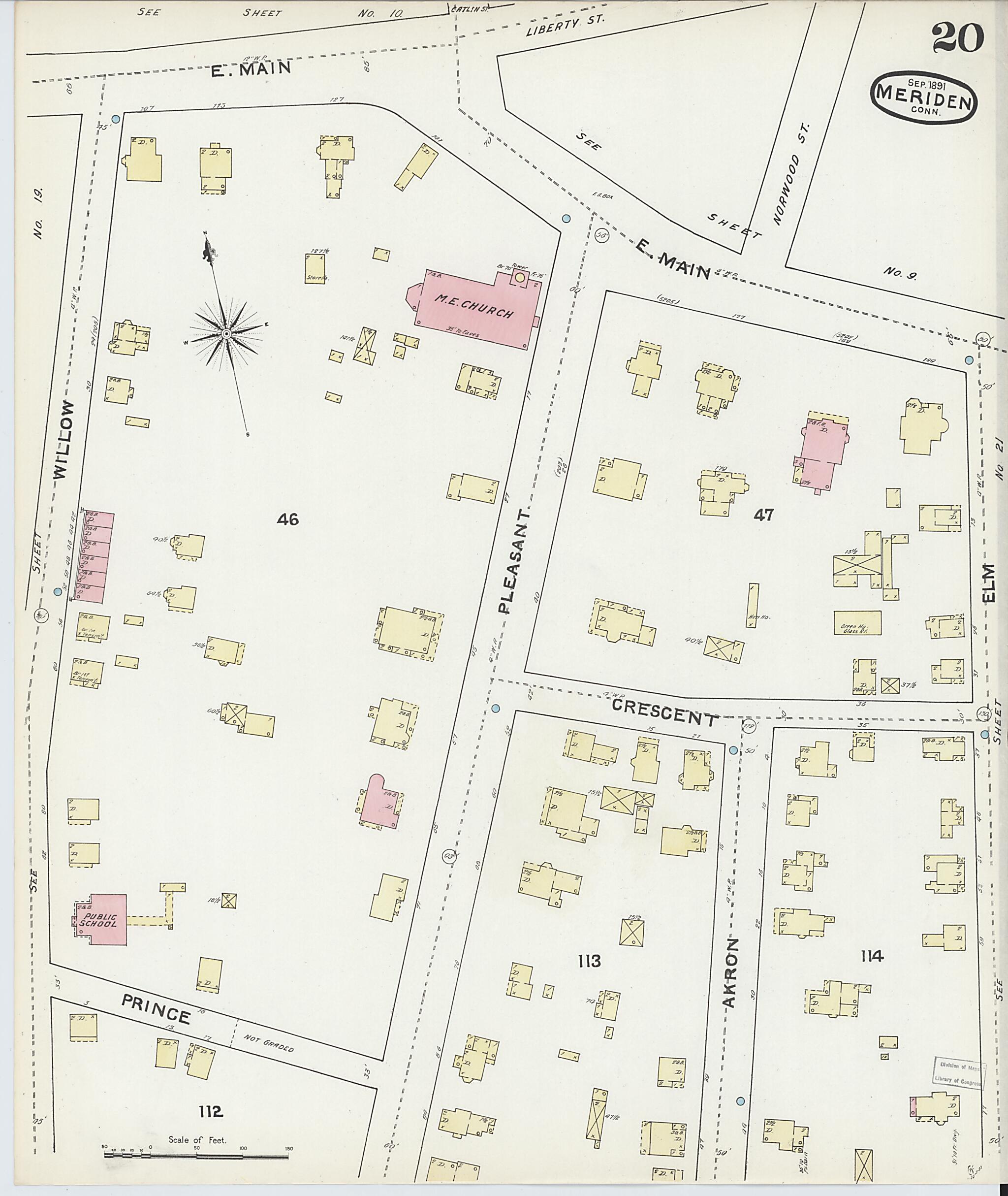 This old map of Meriden, New Haven County, Connecticut was created by Sanborn Map Company in 1891