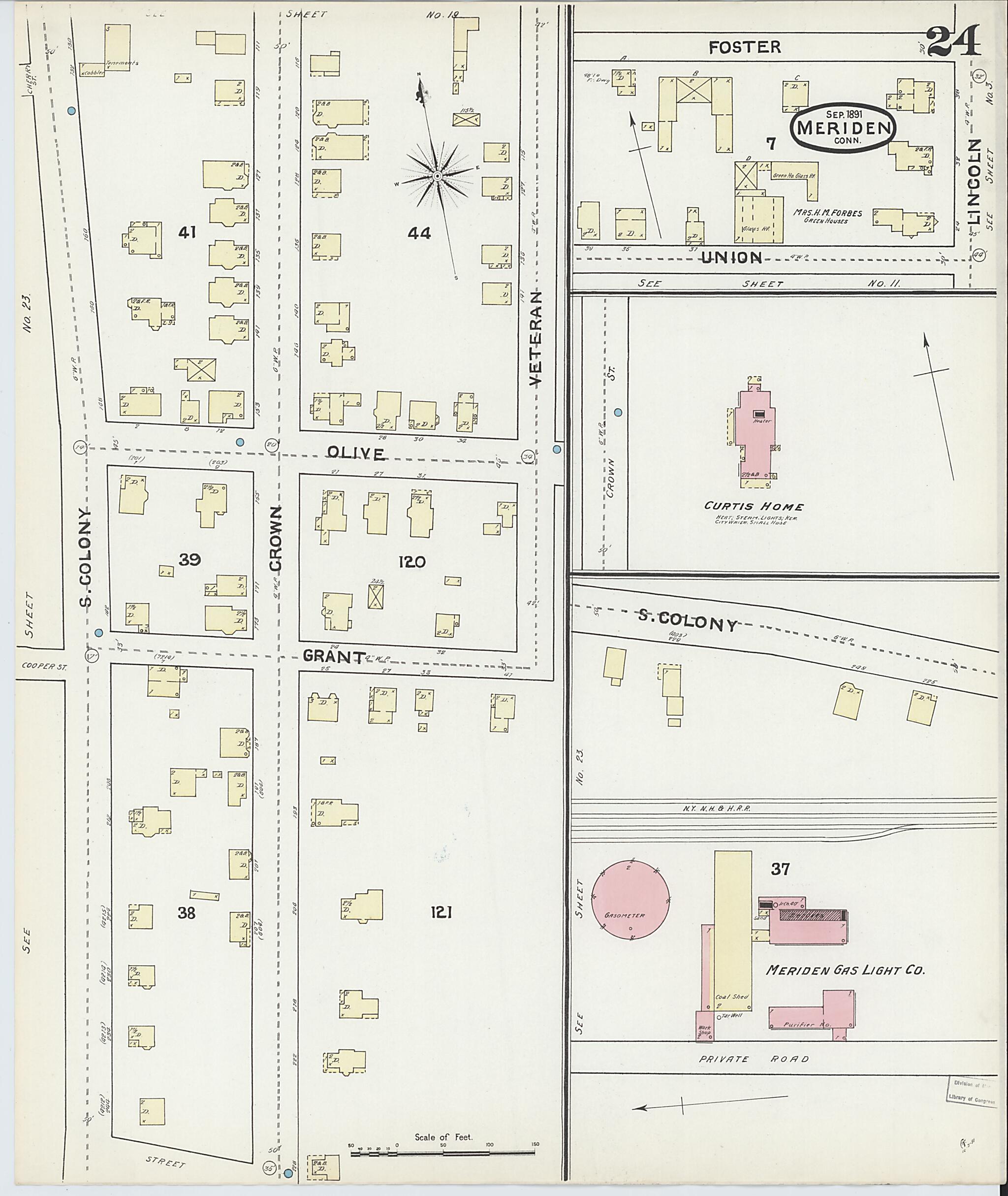 This old map of Meriden, New Haven County, Connecticut was created by Sanborn Map Company in 1891