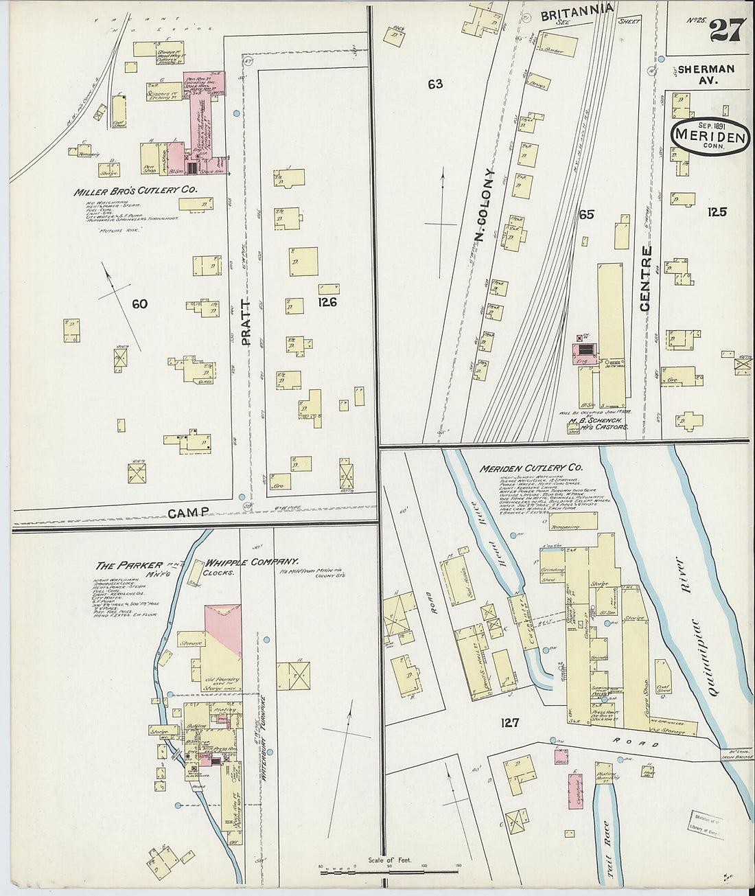 This old map of Meriden, New Haven County, Connecticut was created by Sanborn Map Company in 1891