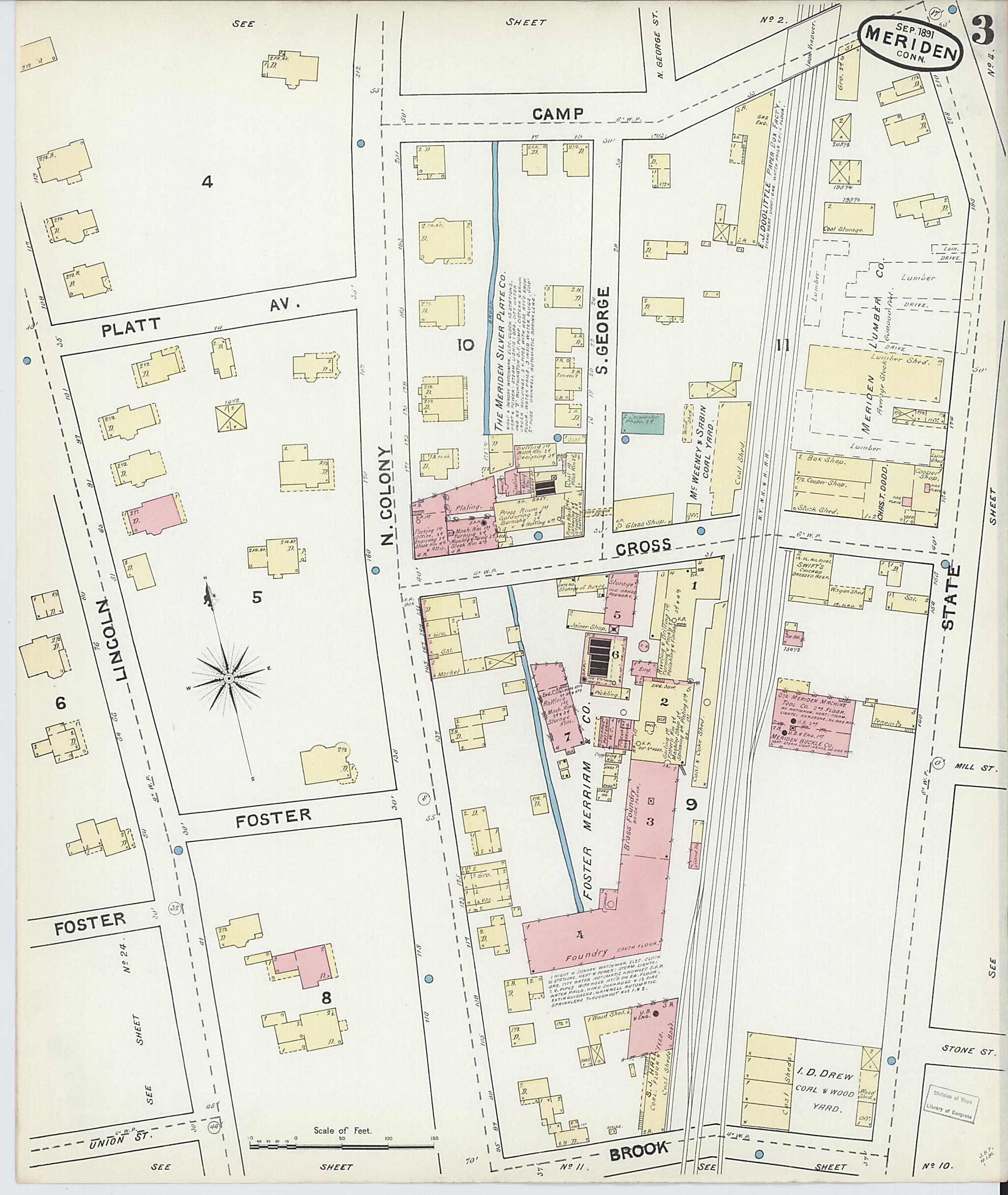 This old map of Meriden, New Haven County, Connecticut was created by Sanborn Map Company in 1891