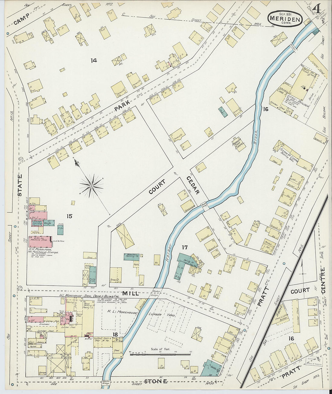 This old map of Meriden, New Haven County, Connecticut was created by Sanborn Map Company in 1891