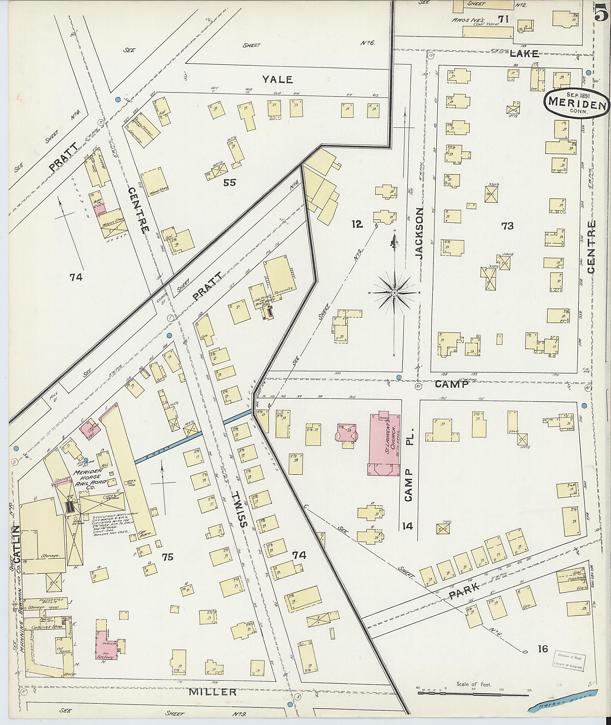 This old map of Meriden, New Haven County, Connecticut was created by Sanborn Map Company in 1891