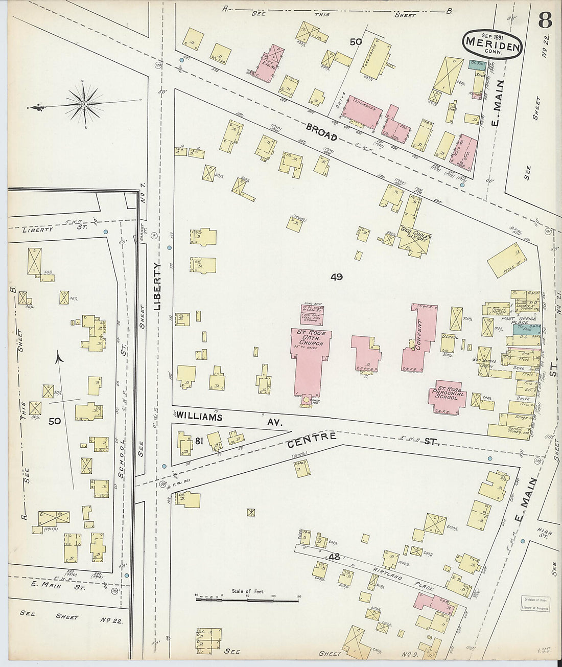 This old map of Meriden, New Haven County, Connecticut was created by Sanborn Map Company in 1891