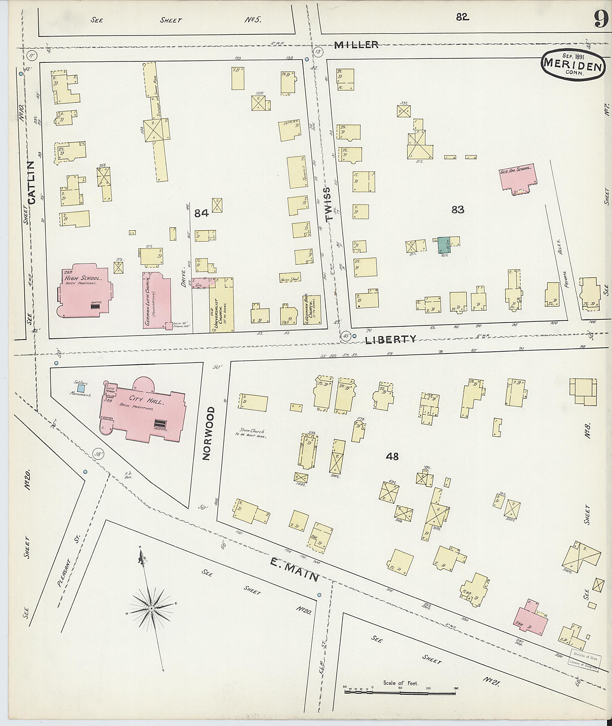 This old map of Meriden, New Haven County, Connecticut was created by Sanborn Map Company in 1891