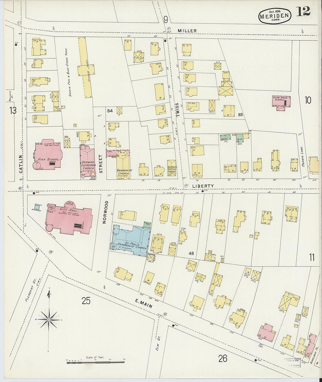 This old map of Meriden, New Haven County, Connecticut was created by Sanborn Map Company in 1896