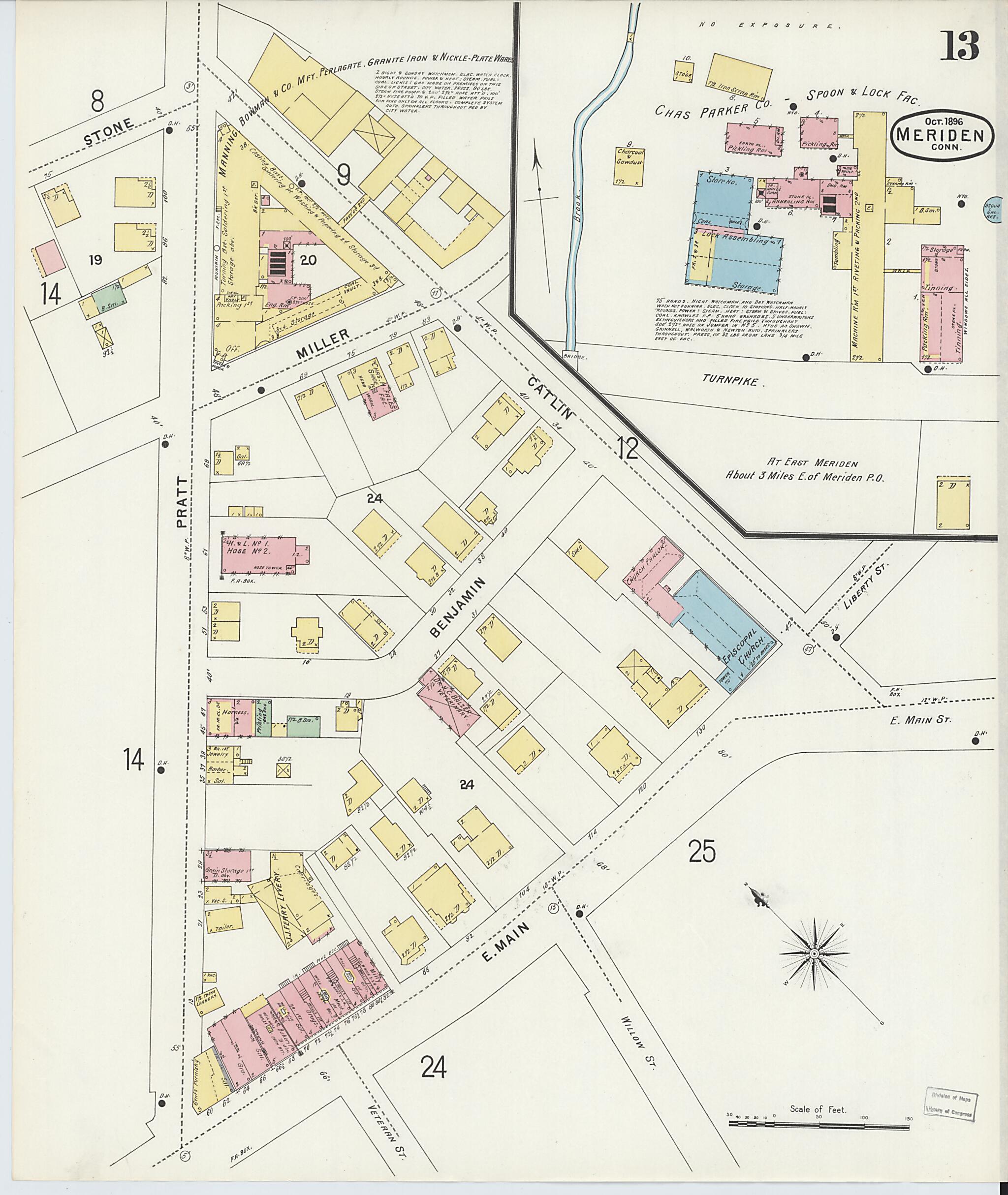 This old map of Meriden, New Haven County, Connecticut was created by Sanborn Map Company in 1896