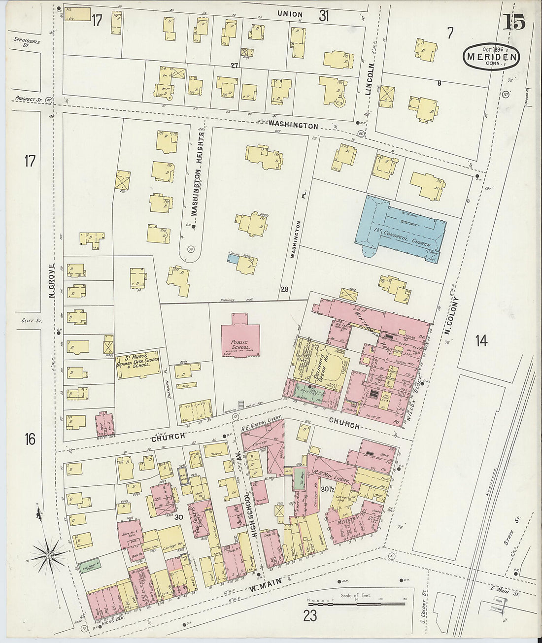 This old map of Meriden, New Haven County, Connecticut was created by Sanborn Map Company in 1896