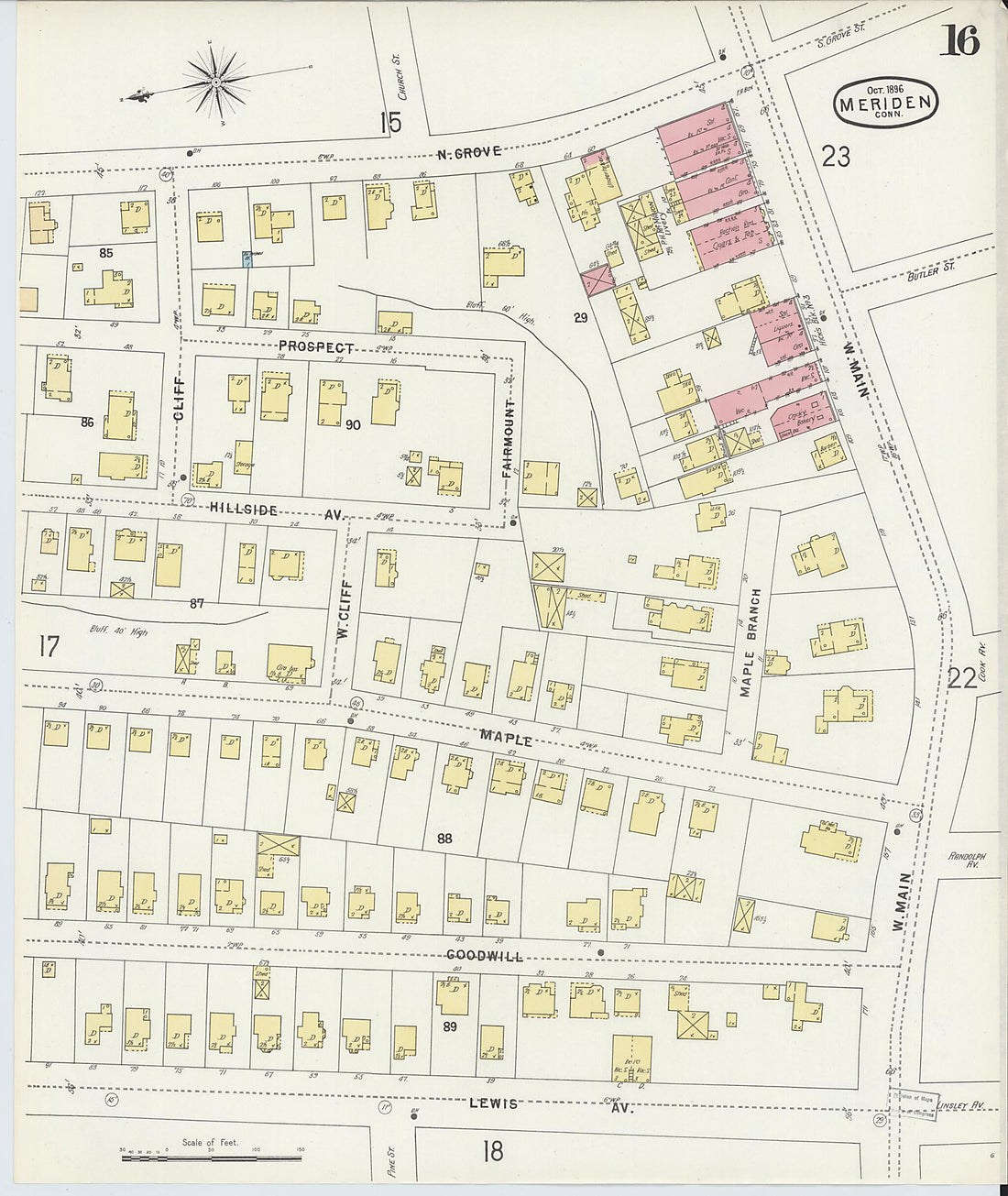 This old map of Meriden, New Haven County, Connecticut was created by Sanborn Map Company in 1896