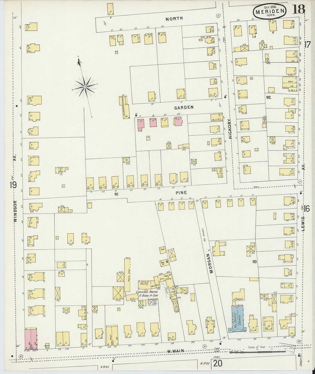 This old map of Meriden, New Haven County, Connecticut was created by Sanborn Map Company in 1896