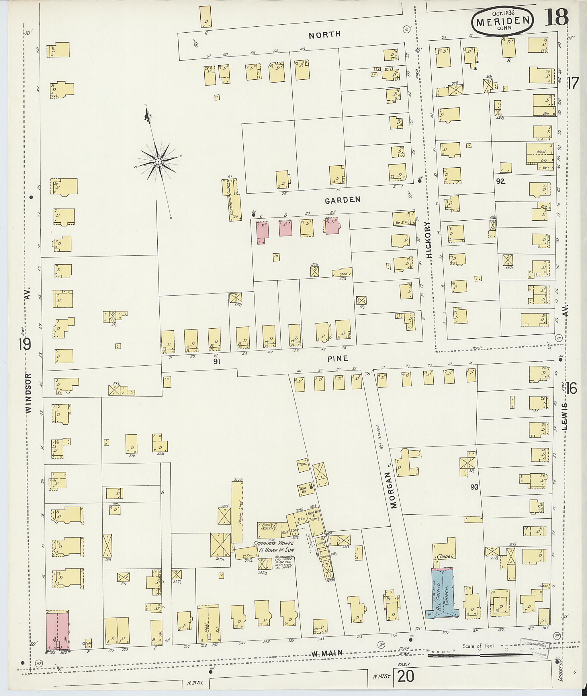 This old map of Meriden, New Haven County, Connecticut was created by Sanborn Map Company in 1896