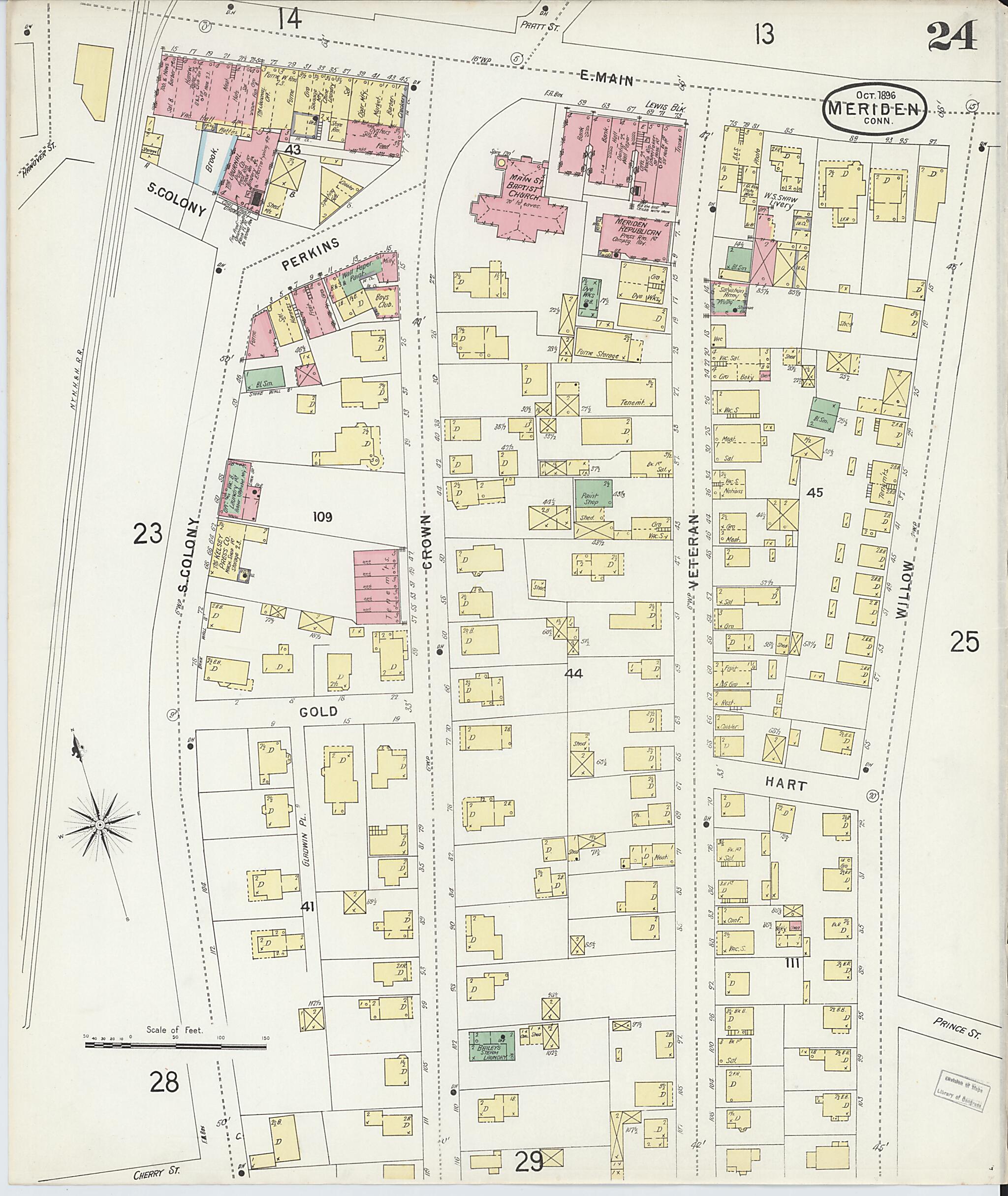 This old map of Meriden, New Haven County, Connecticut was created by Sanborn Map Company in 1896