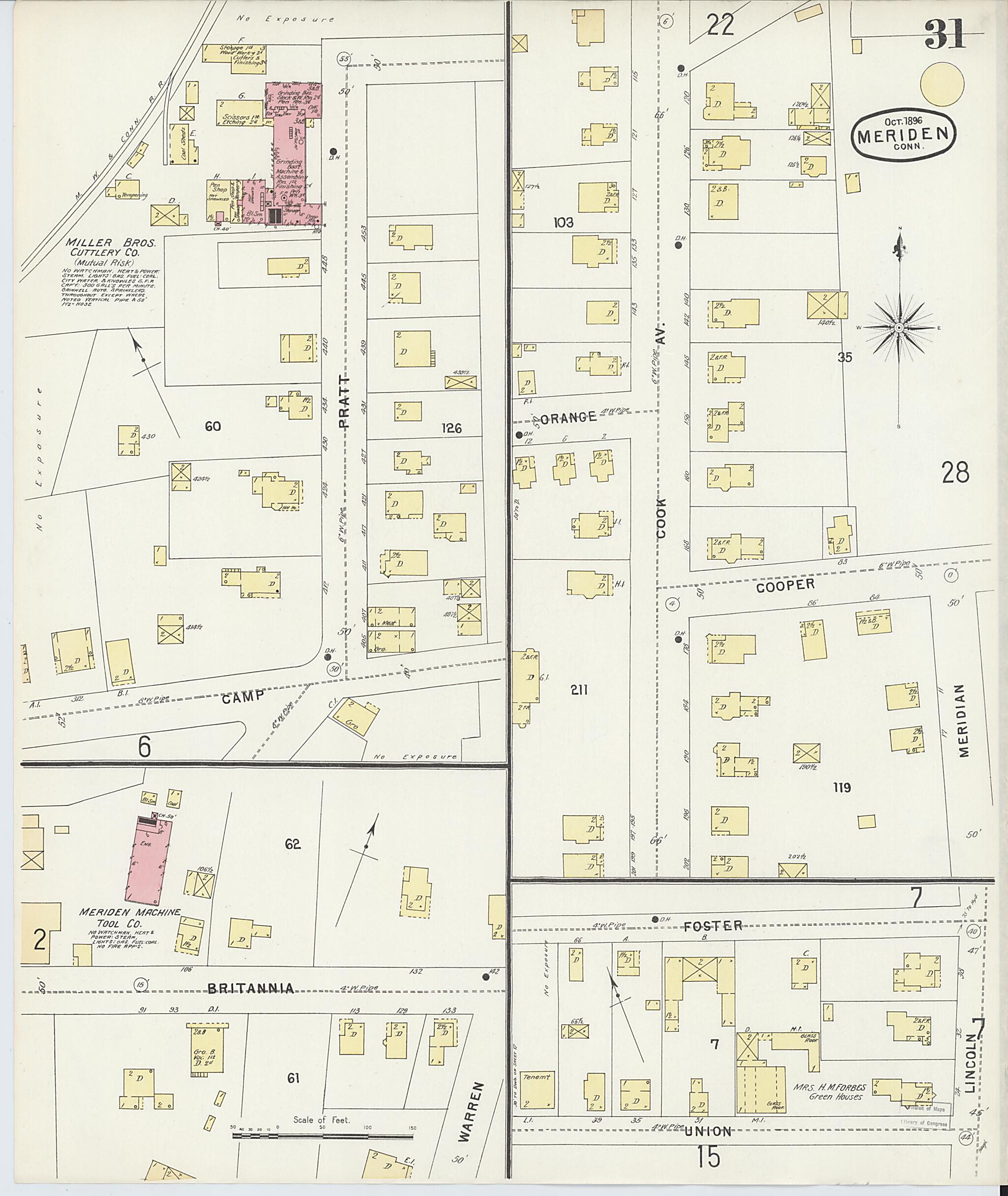 This old map of Meriden, New Haven County, Connecticut was created by Sanborn Map Company in 1896