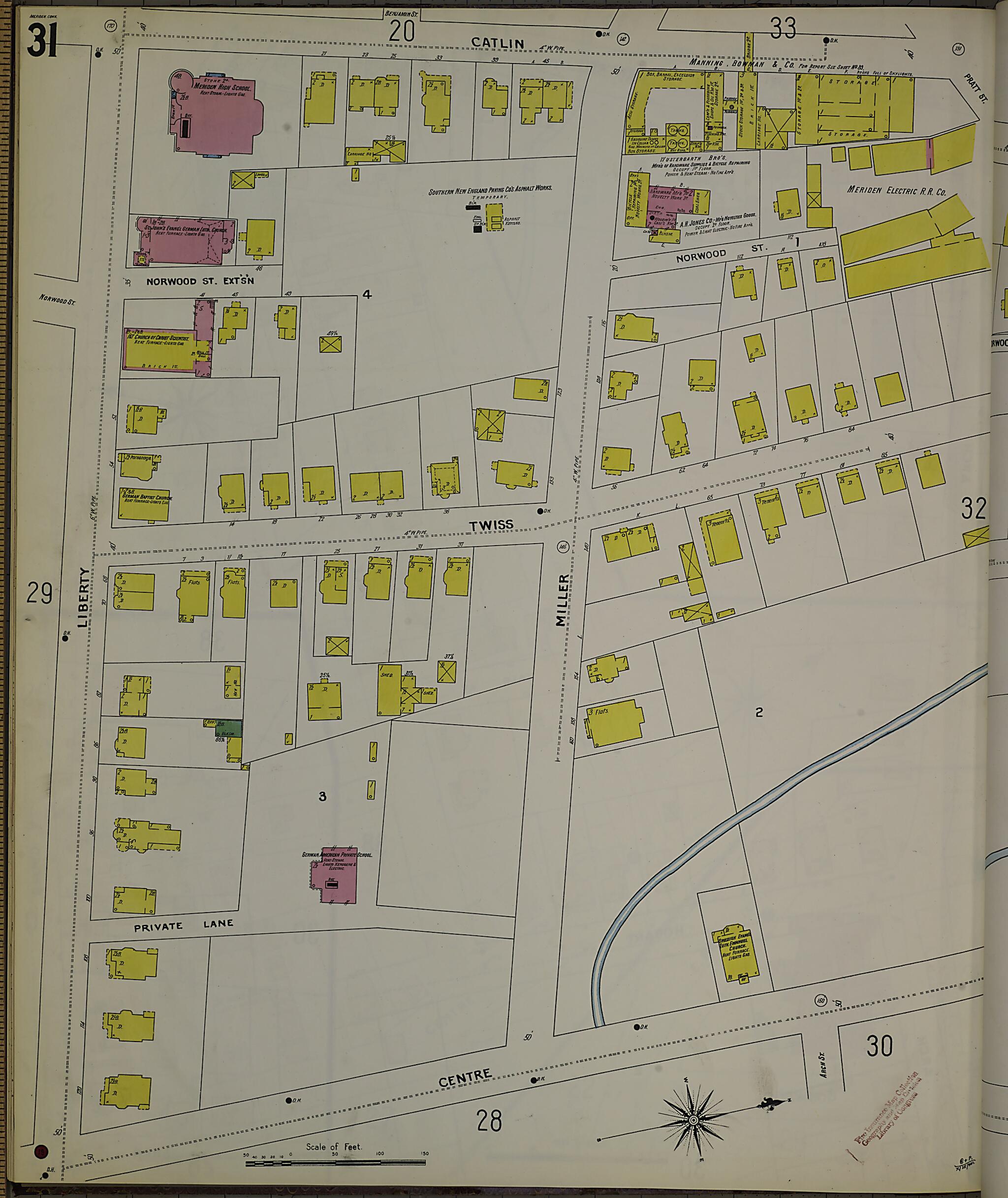 This old map of Meriden, New Haven County, Connecticut was created by Sanborn Map Company in 1901