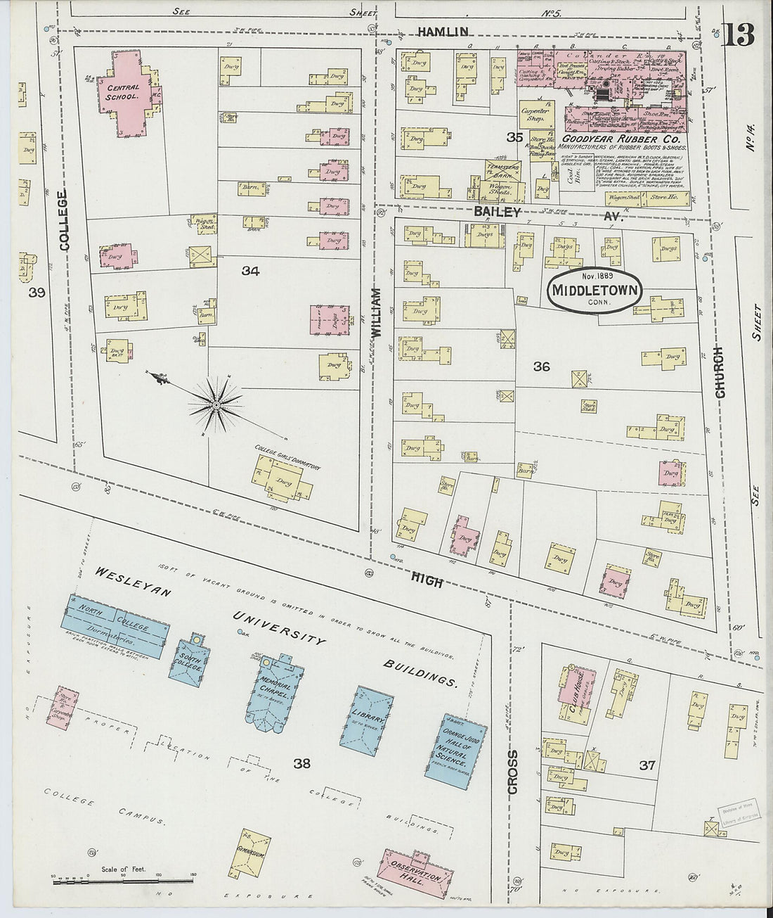 This old map of Middletown, Middlesex County, Connecticut was created by Sanborn Map Company in 1889