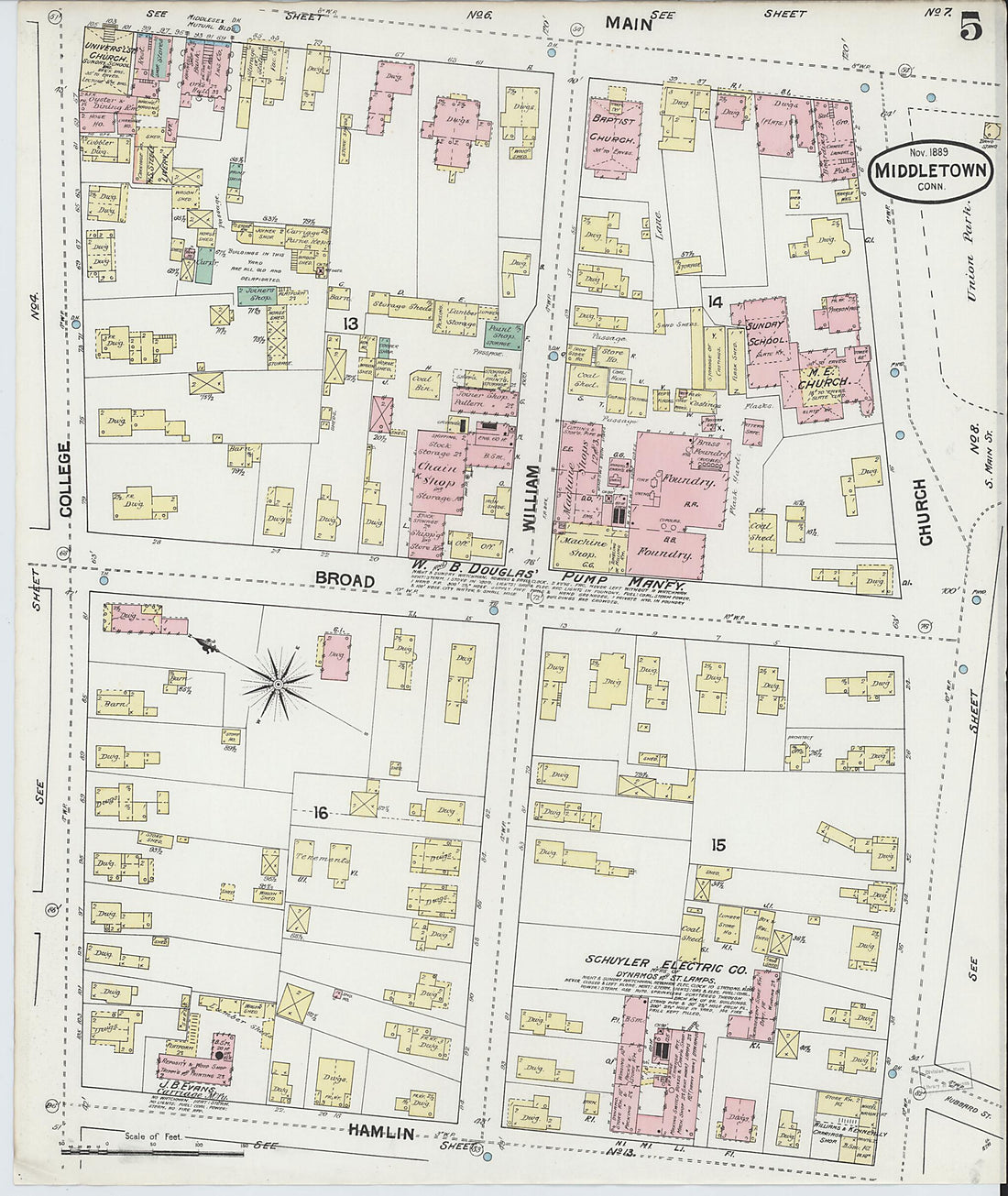 This old map of Middletown, Middlesex County, Connecticut was created by Sanborn Map Company in 1889