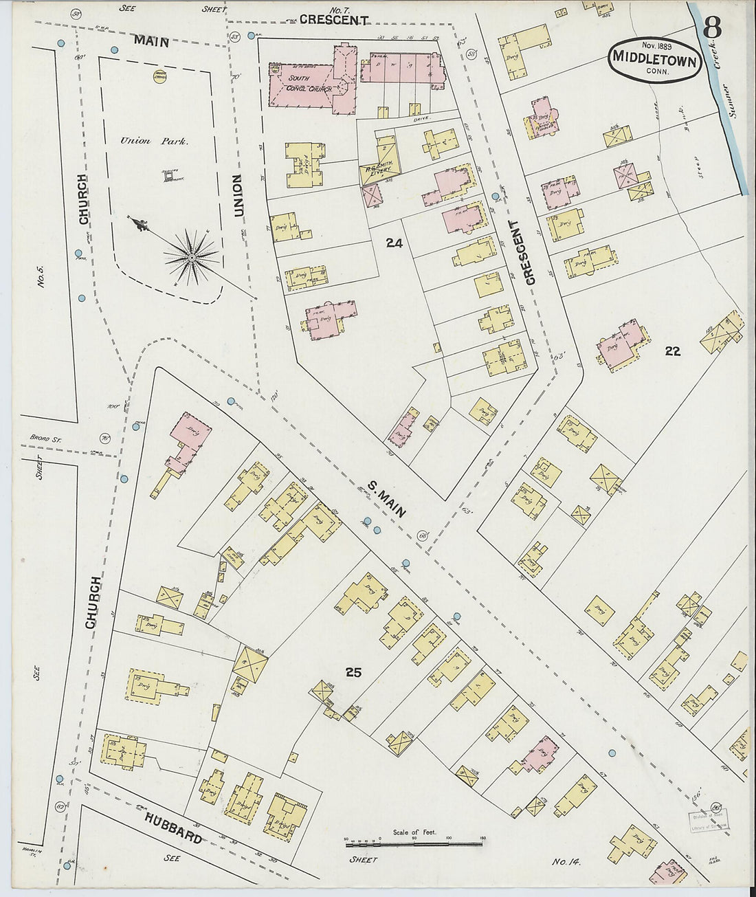 This old map of Middletown, Middlesex County, Connecticut was created by Sanborn Map Company in 1889
