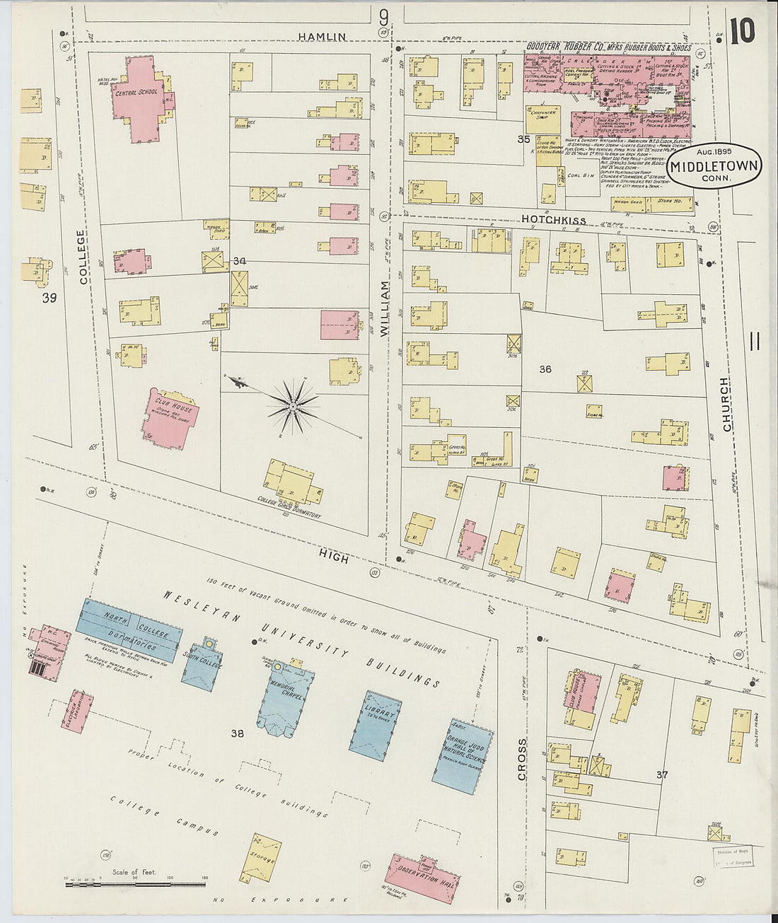 This old map of Middletown, Middlesex County, Connecticut was created by Sanborn Map Company in 1895