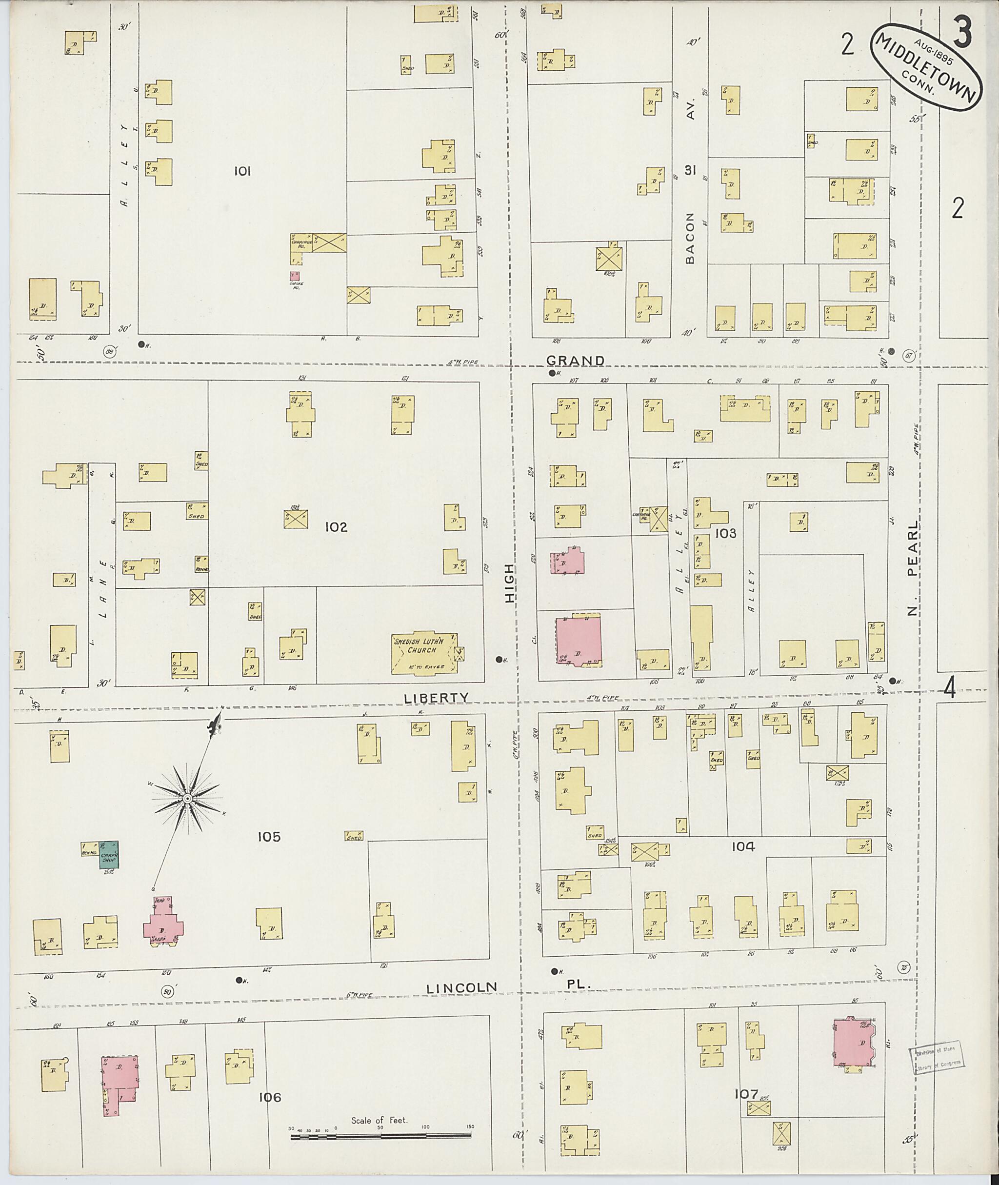 This old map of Middletown, Middlesex County, Connecticut was created by Sanborn Map Company in 1895