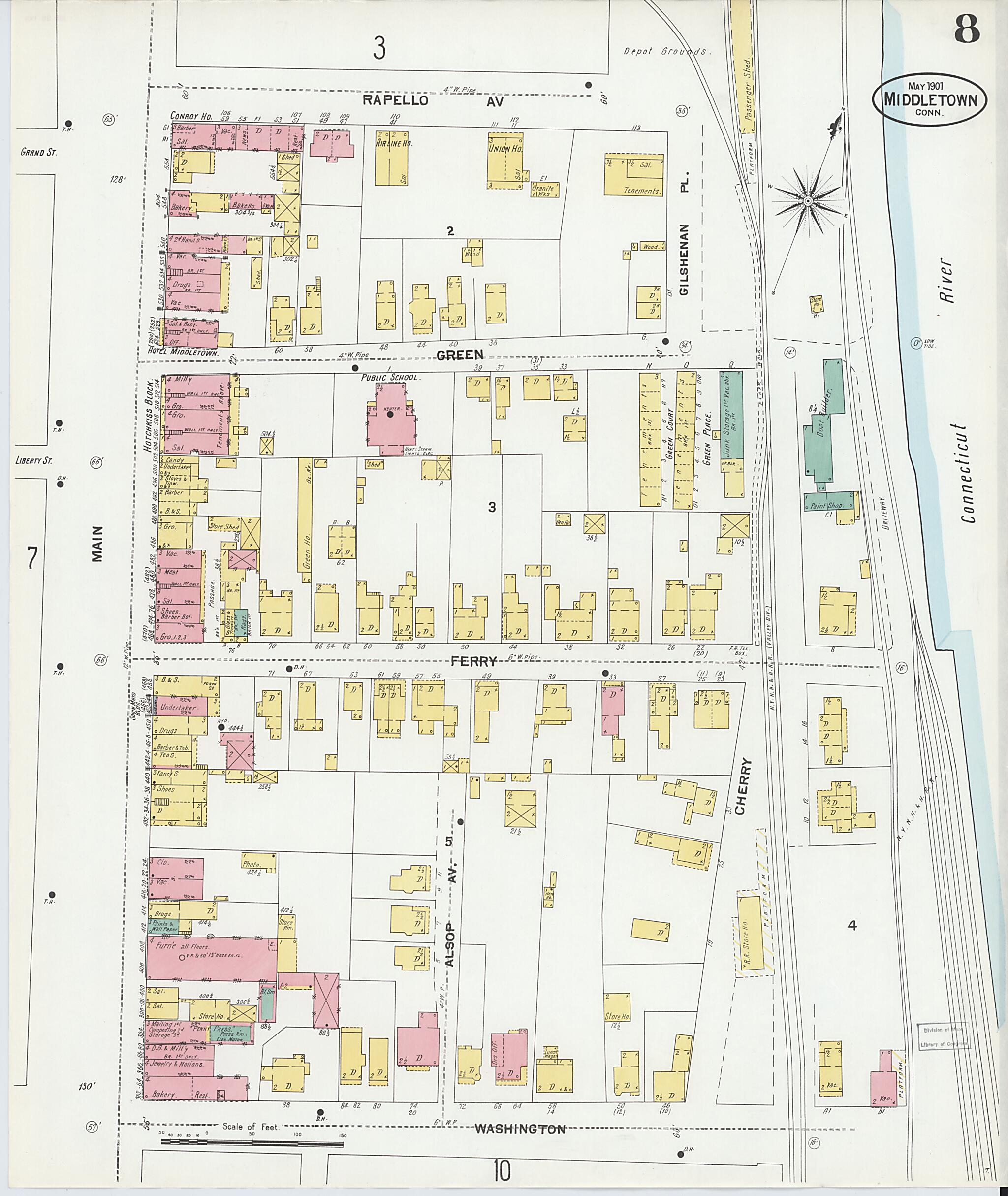 This old map of Middletown, Middlesex County, Connecticut was created by Sanborn Map Company in 1901