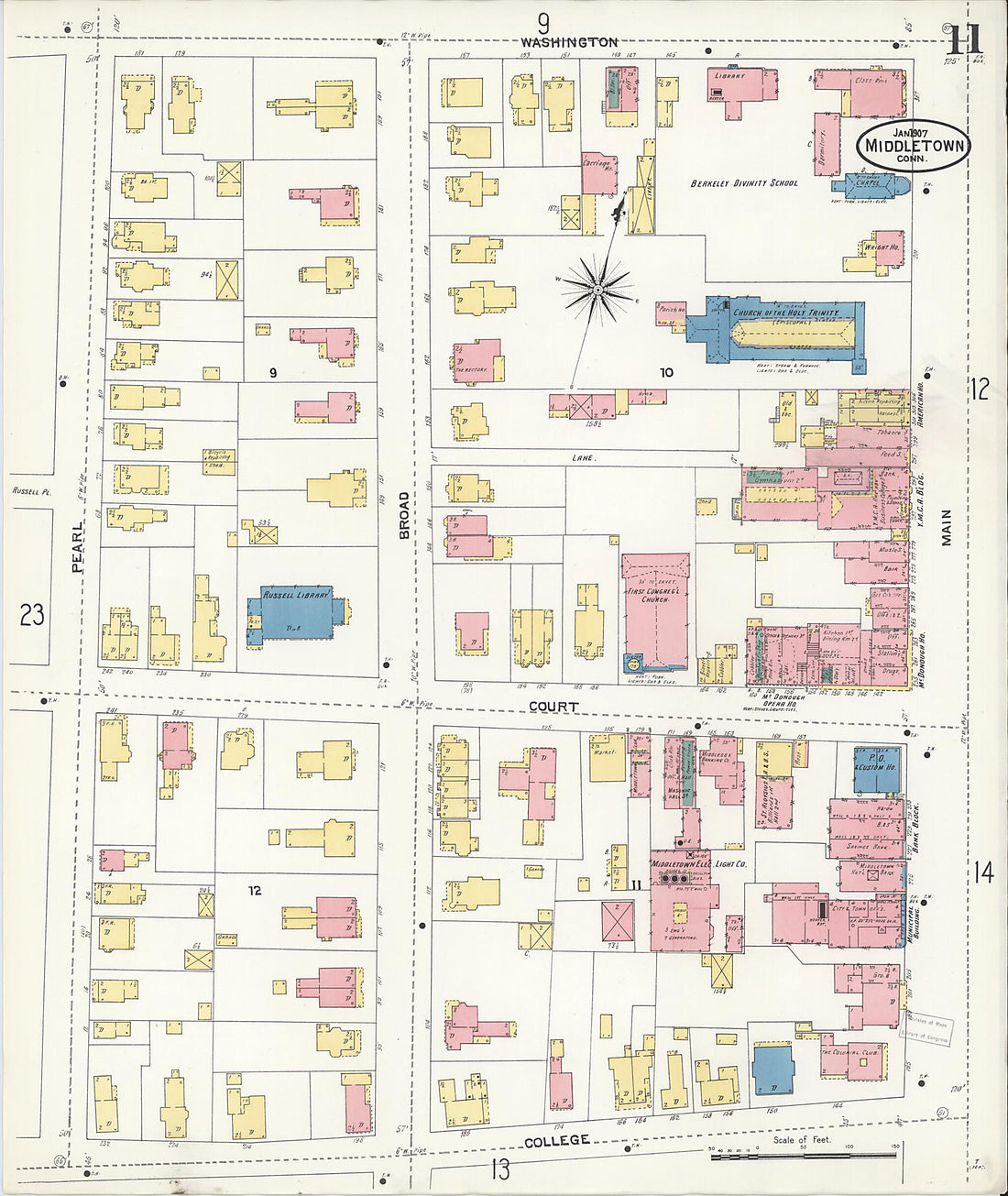 This old map of Middletown, Middlesex County, Connecticut was created by Sanborn Map Company in 1907