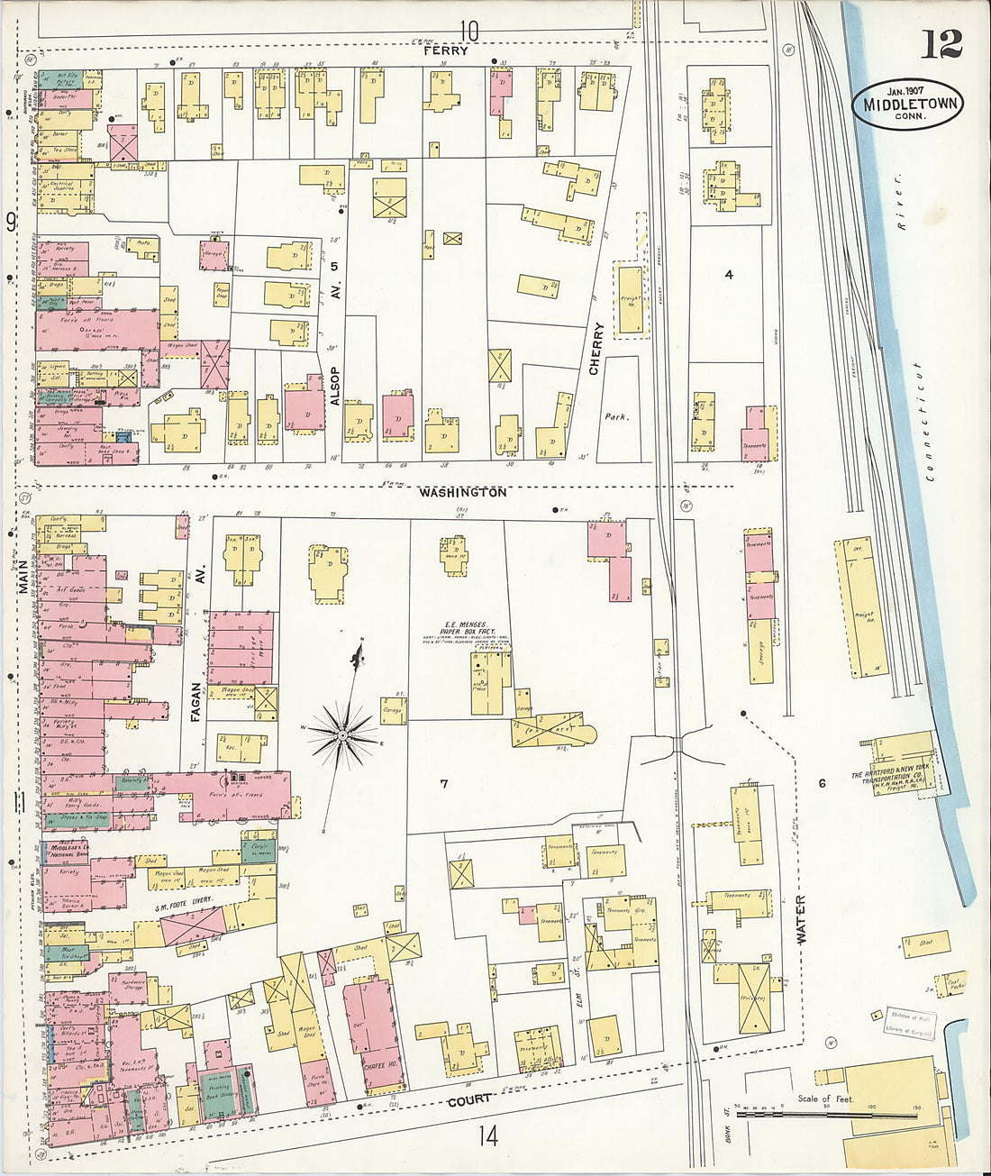 This old map of Middletown, Middlesex County, Connecticut was created by Sanborn Map Company in 1907
