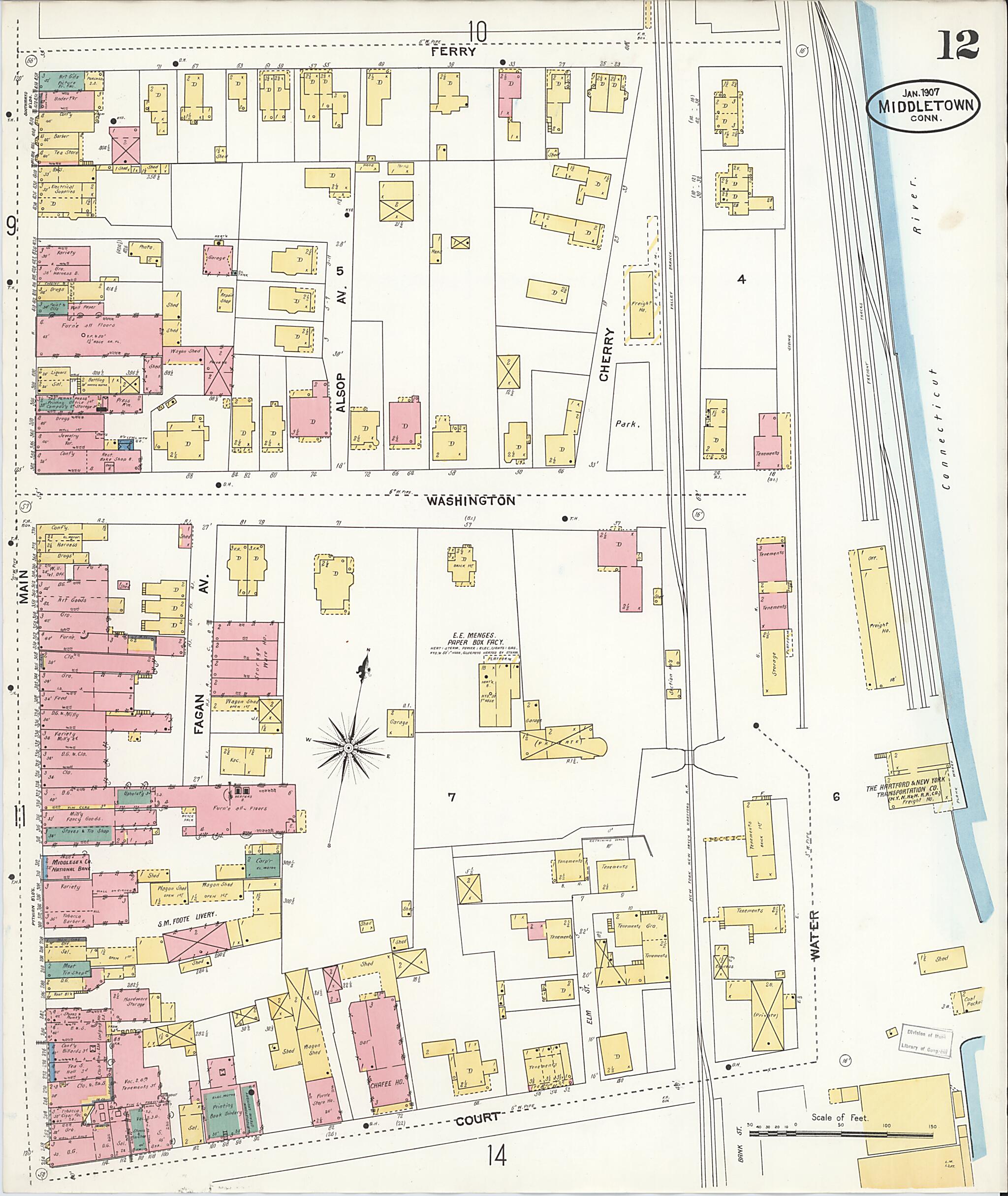 This old map of Middletown, Middlesex County, Connecticut was created by Sanborn Map Company in 1907