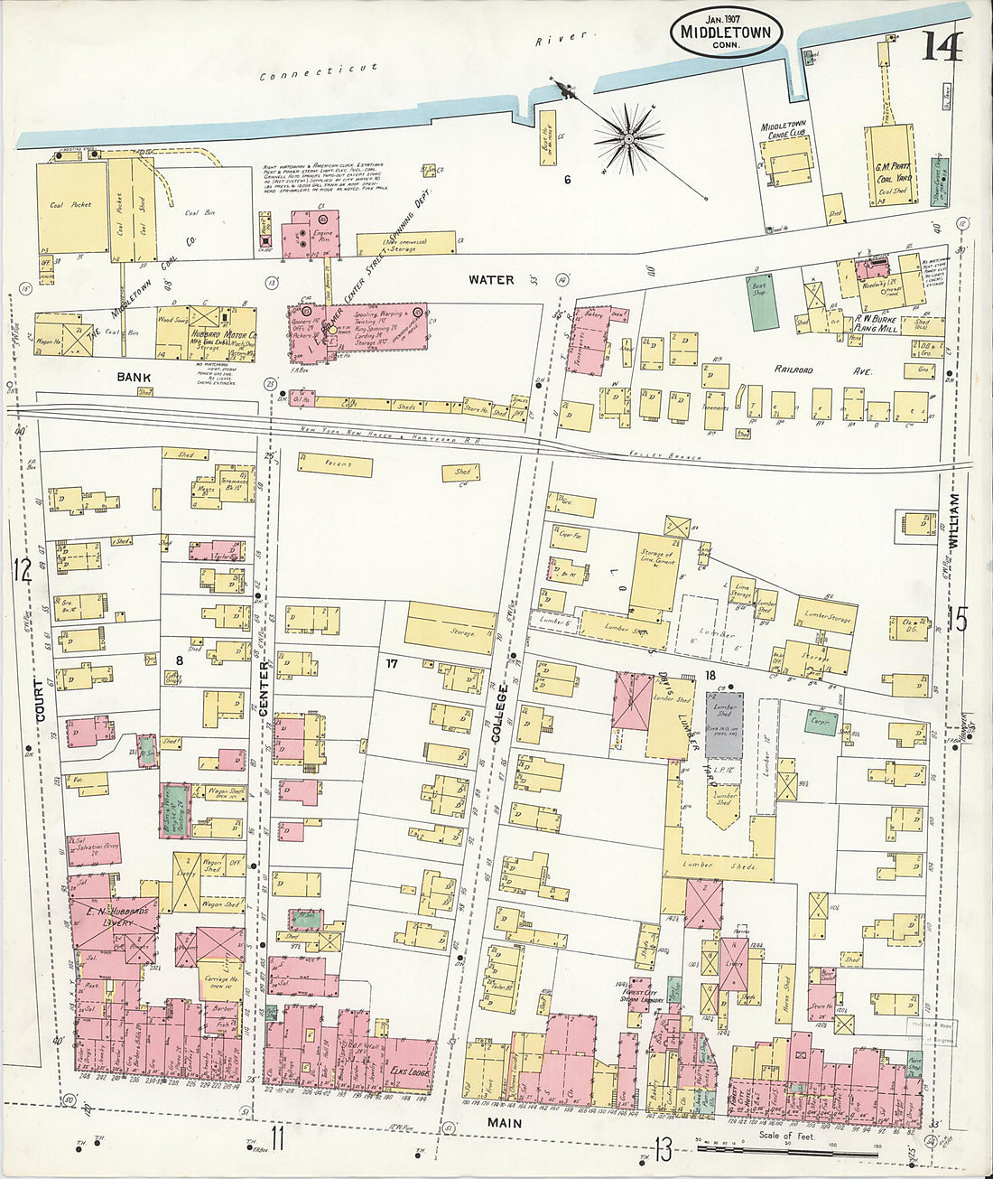 This old map of Middletown, Middlesex County, Connecticut was created by Sanborn Map Company in 1907