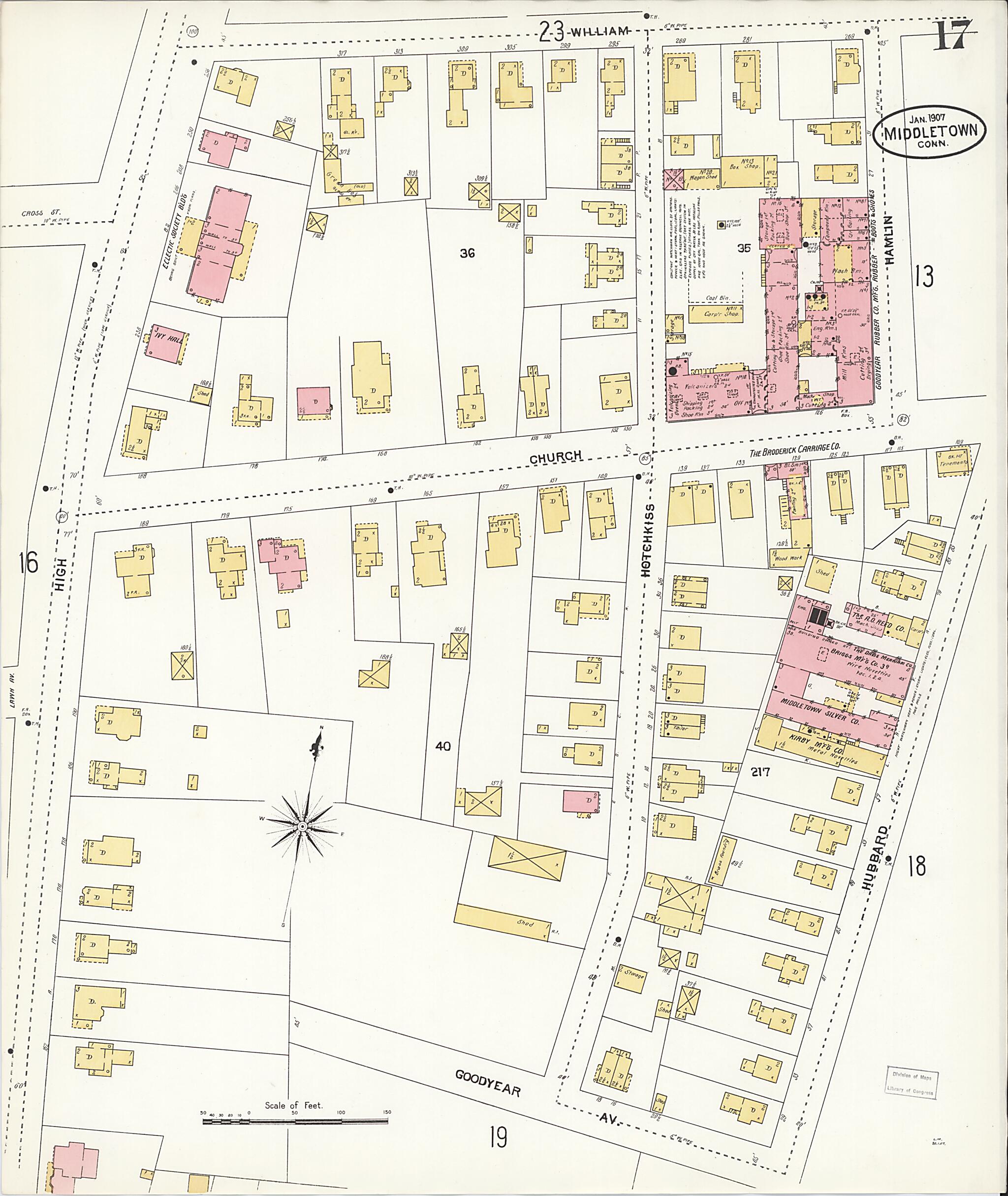 This old map of Middletown, Middlesex County, Connecticut was created by Sanborn Map Company in 1907