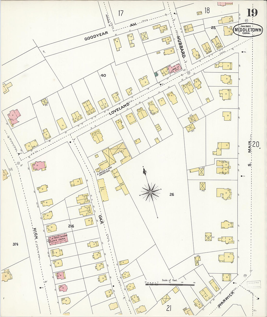 This old map of Middletown, Middlesex County, Connecticut was created by Sanborn Map Company in 1907