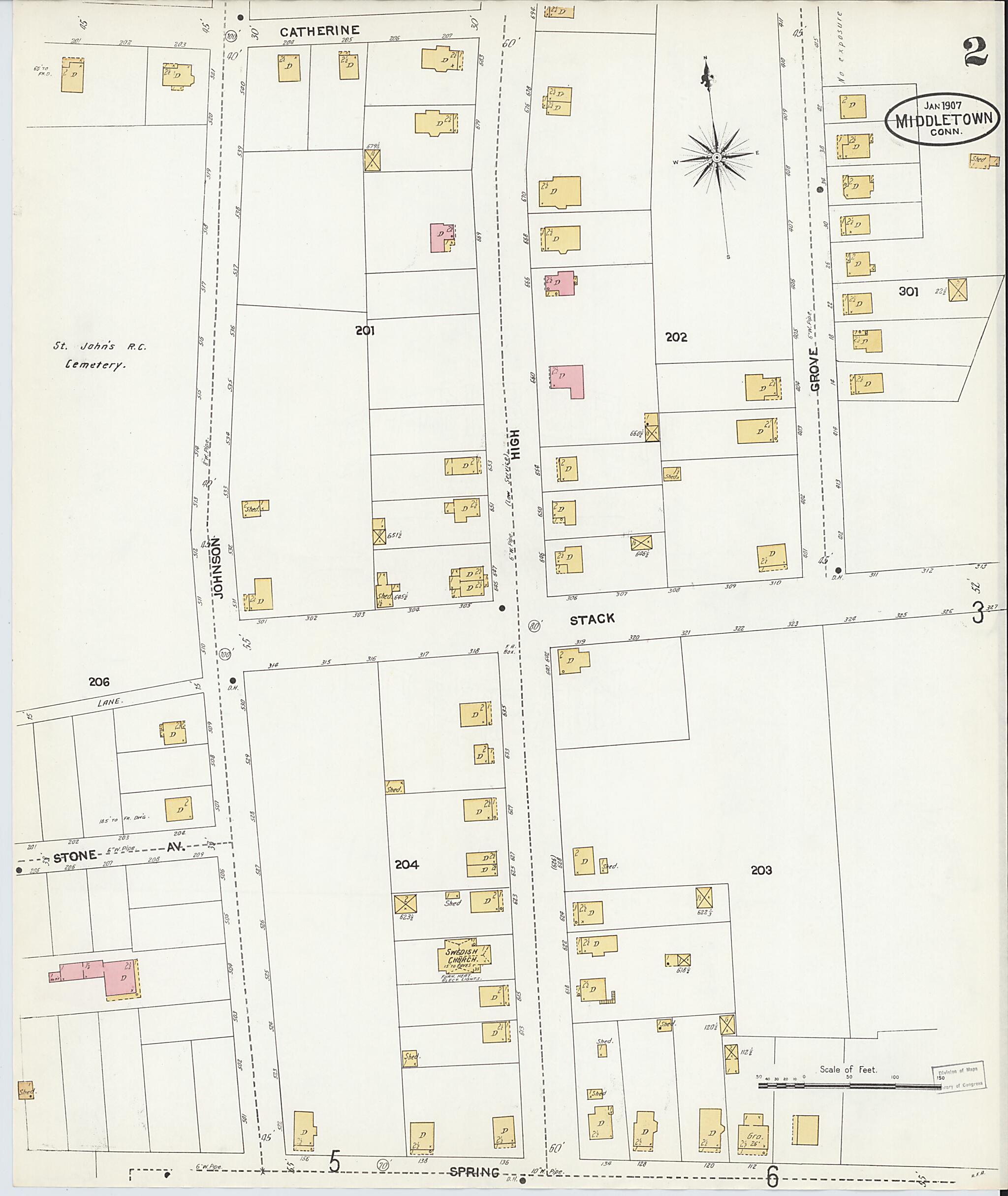 This old map of Middletown, Middlesex County, Connecticut was created by Sanborn Map Company in 1907