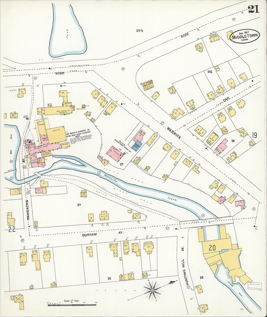 This old map of Middletown, Middlesex County, Connecticut was created by Sanborn Map Company in 1907
