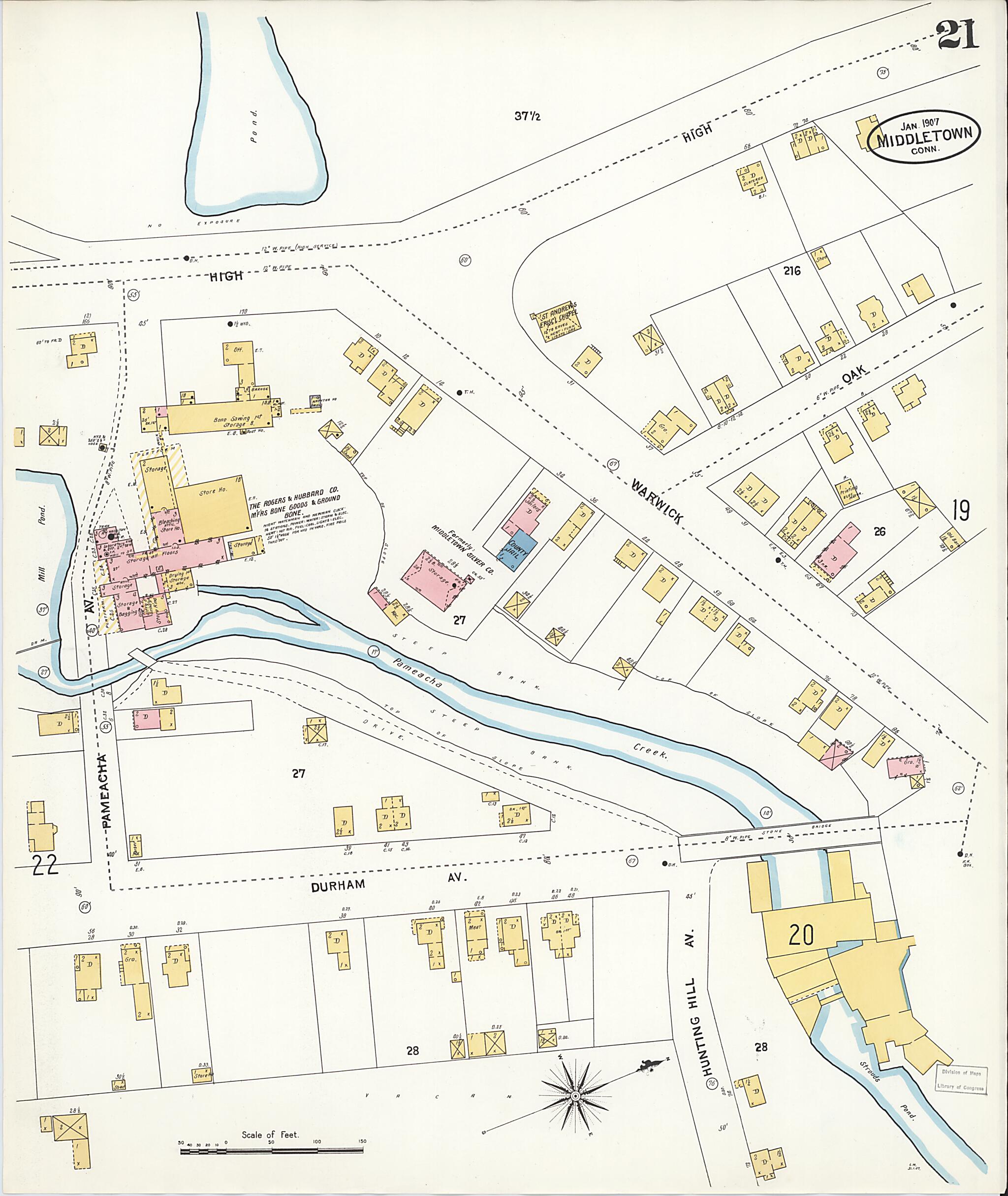 This old map of Middletown, Middlesex County, Connecticut was created by Sanborn Map Company in 1907