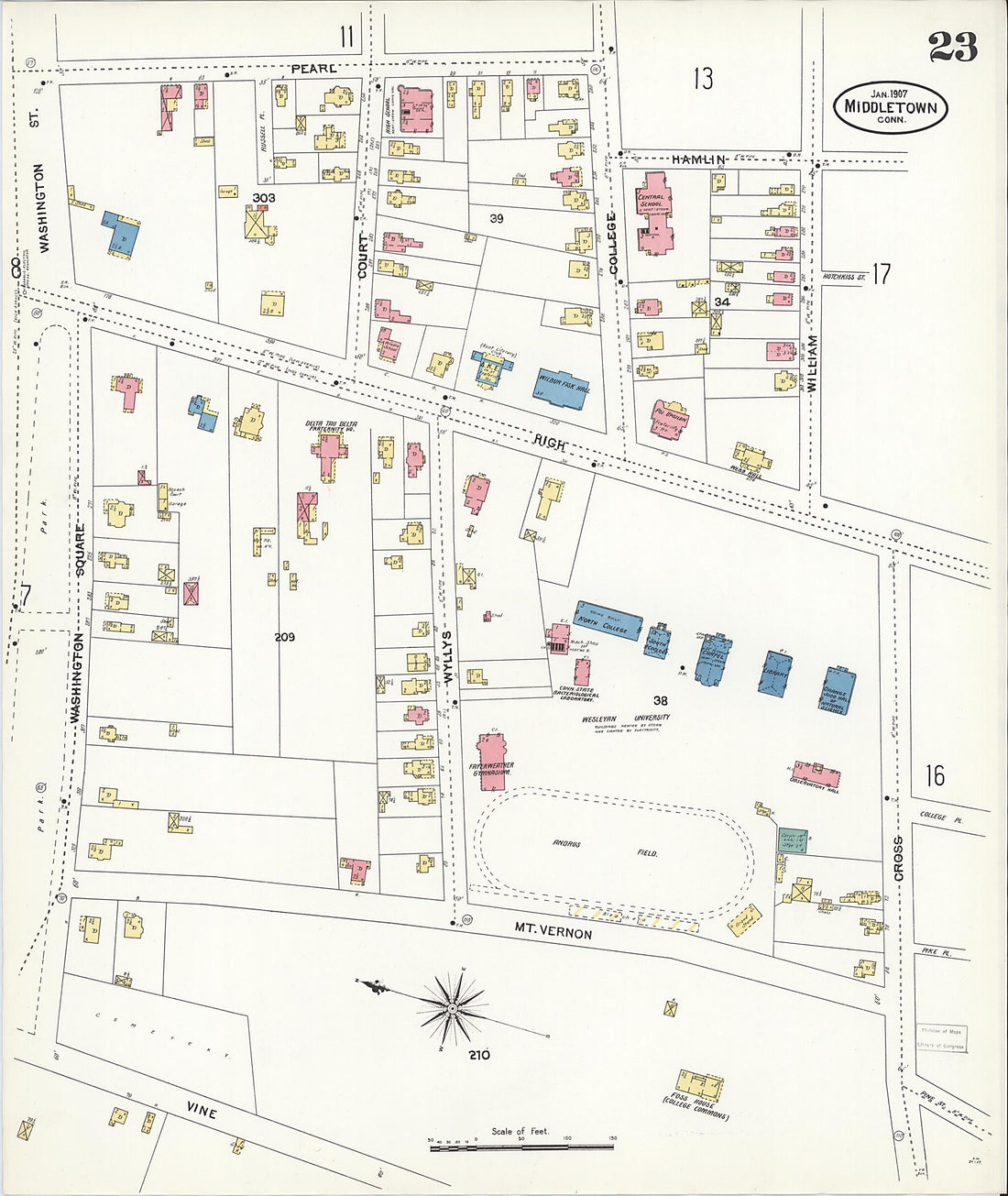This old map of Middletown, Middlesex County, Connecticut was created by Sanborn Map Company in 1907
