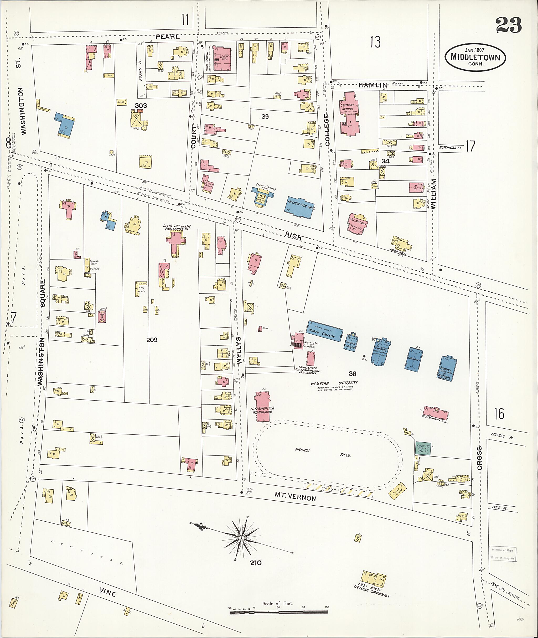 This old map of Middletown, Middlesex County, Connecticut was created by Sanborn Map Company in 1907