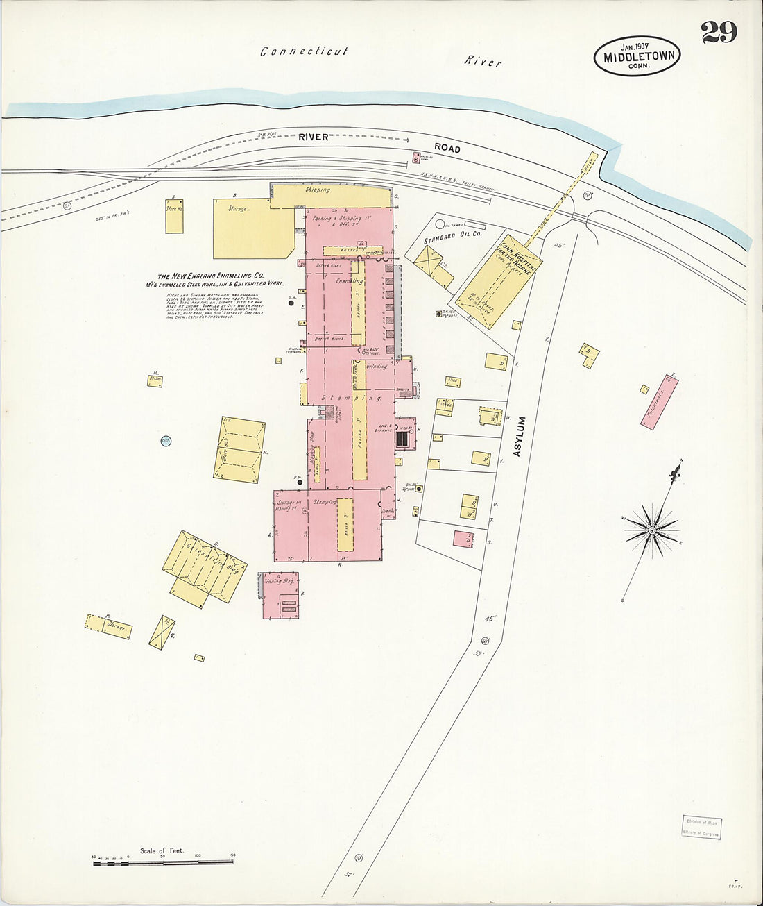 This old map of Middletown, Middlesex County, Connecticut was created by Sanborn Map Company in 1907