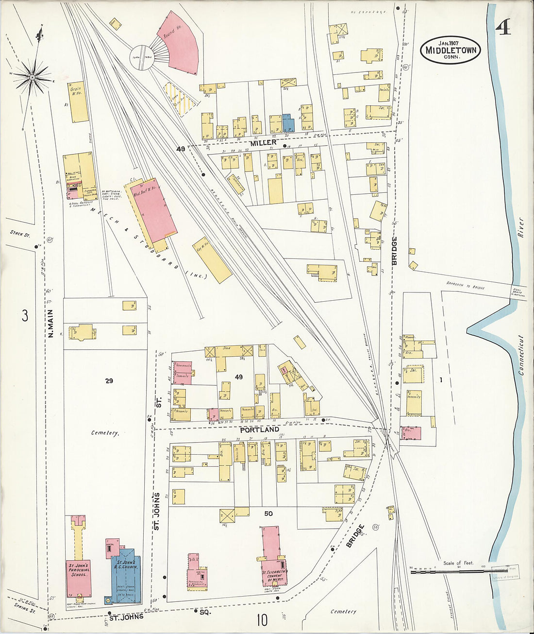 This old map of Middletown, Middlesex County, Connecticut was created by Sanborn Map Company in 1907
