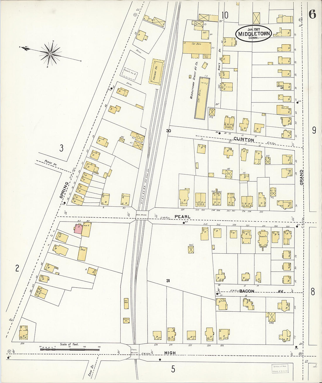 This old map of Middletown, Middlesex County, Connecticut was created by Sanborn Map Company in 1907