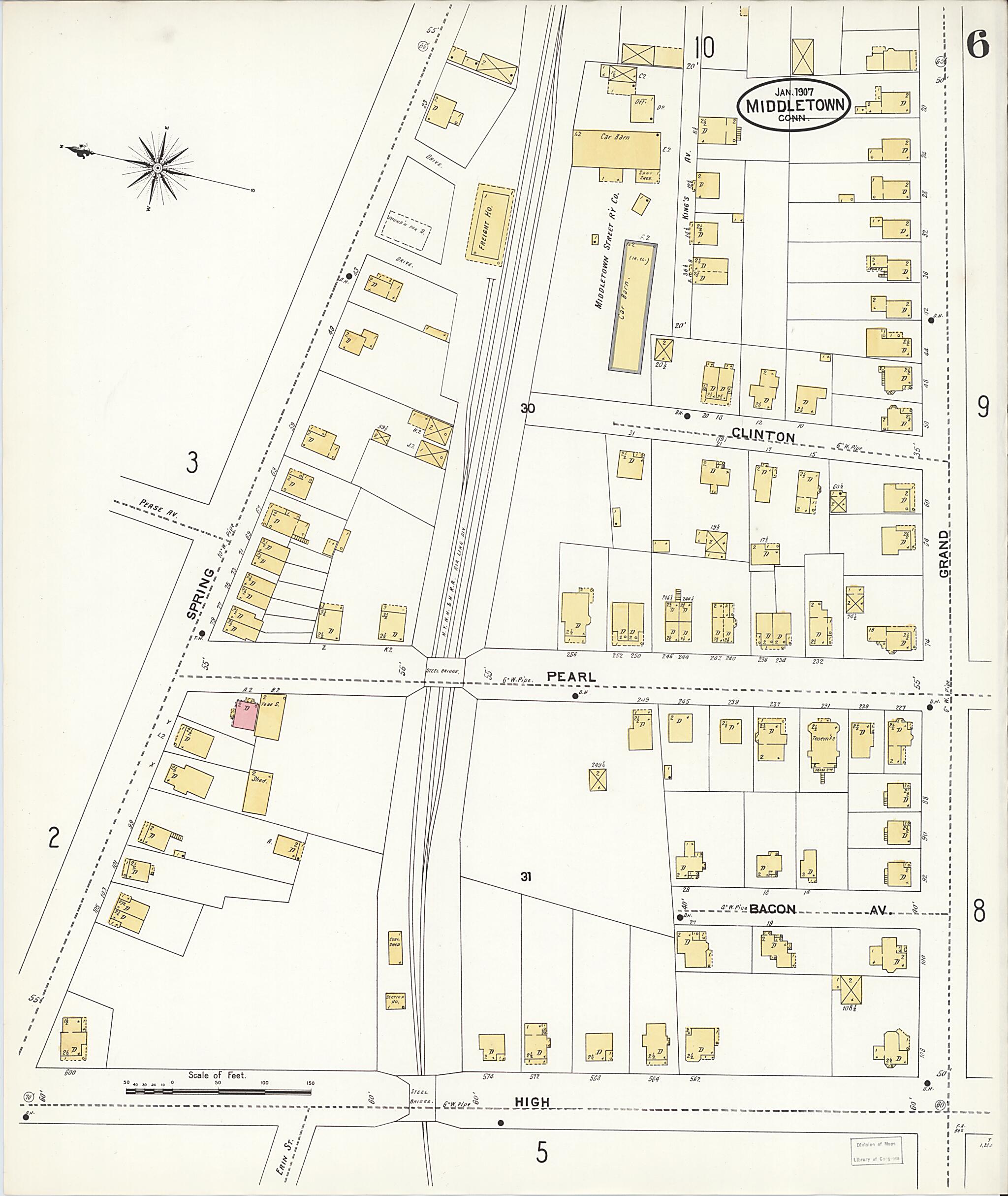 This old map of Middletown, Middlesex County, Connecticut was created by Sanborn Map Company in 1907