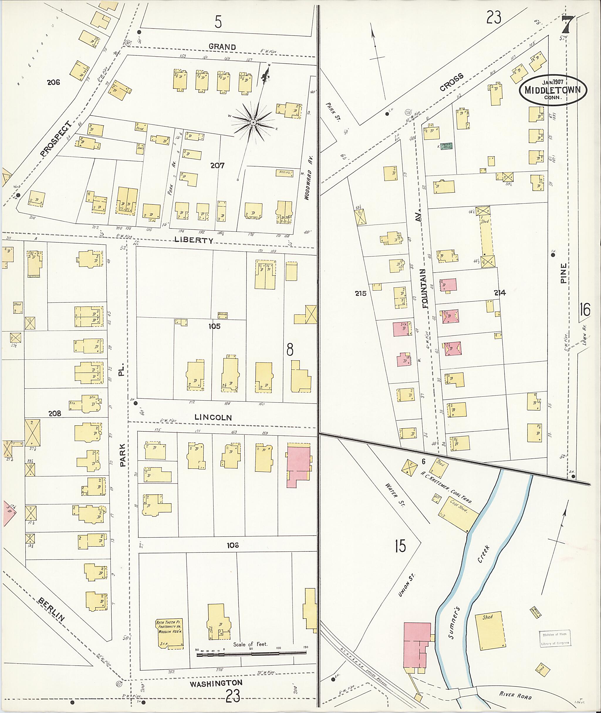 This old map of Middletown, Middlesex County, Connecticut was created by Sanborn Map Company in 1907