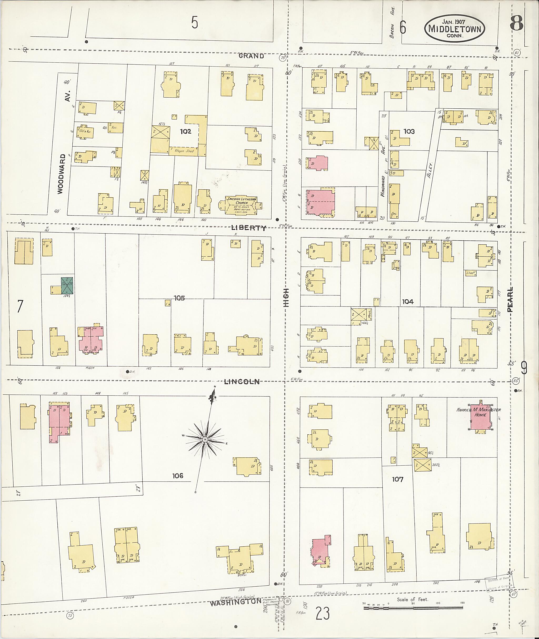 This old map of Middletown, Middlesex County, Connecticut was created by Sanborn Map Company in 1907
