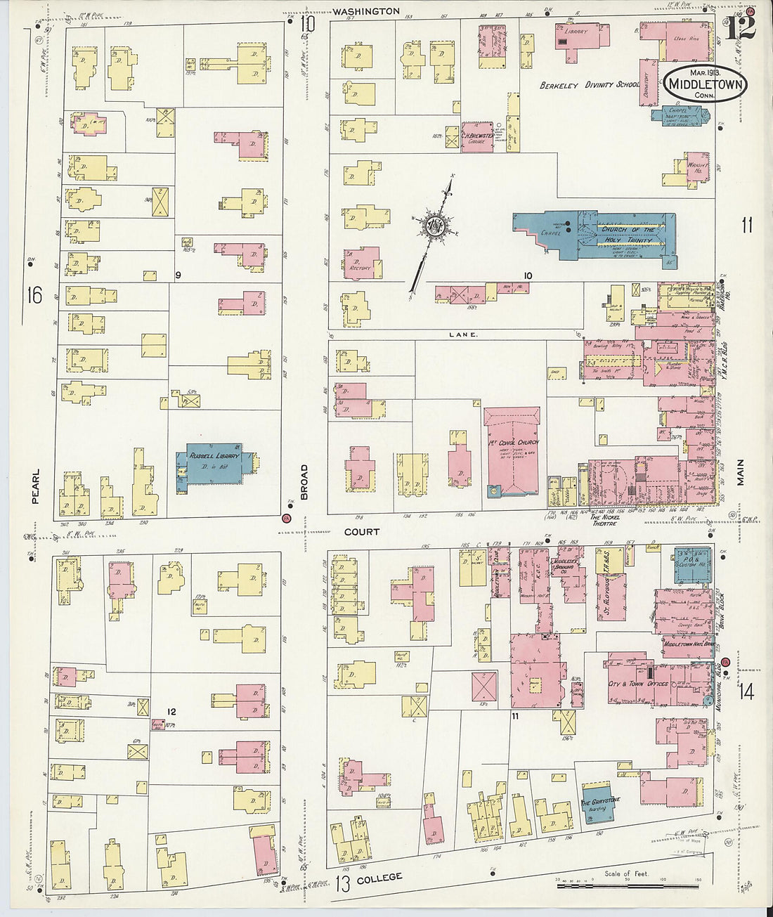This old map of Middletown, Middlesex County, Connecticut was created by Sanborn Map Company in 1913