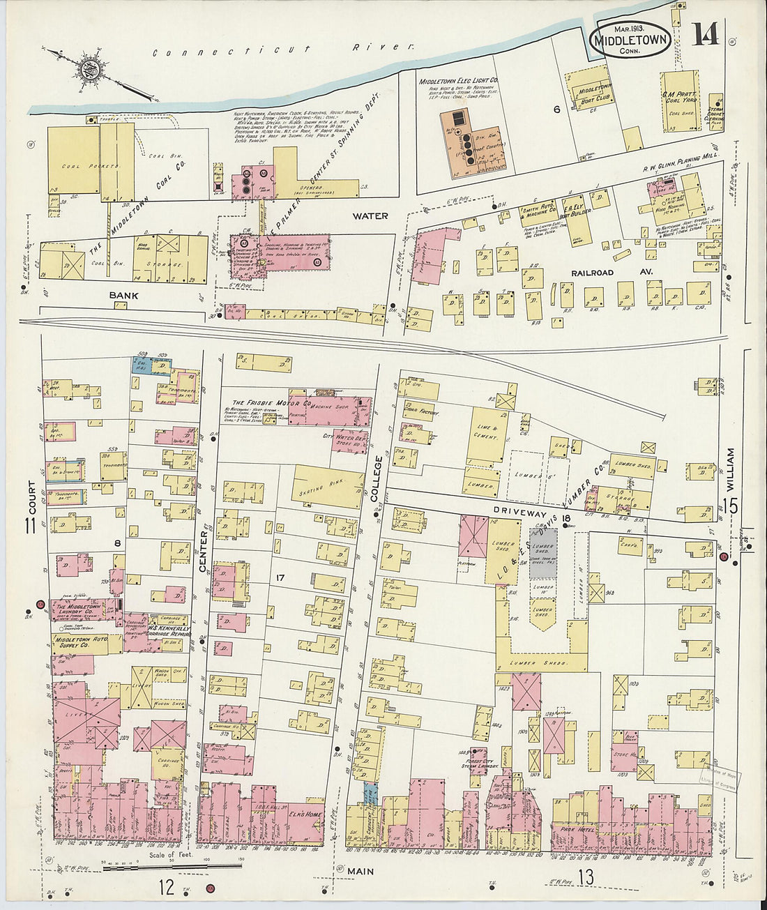 This old map of Middletown, Middlesex County, Connecticut was created by Sanborn Map Company in 1913