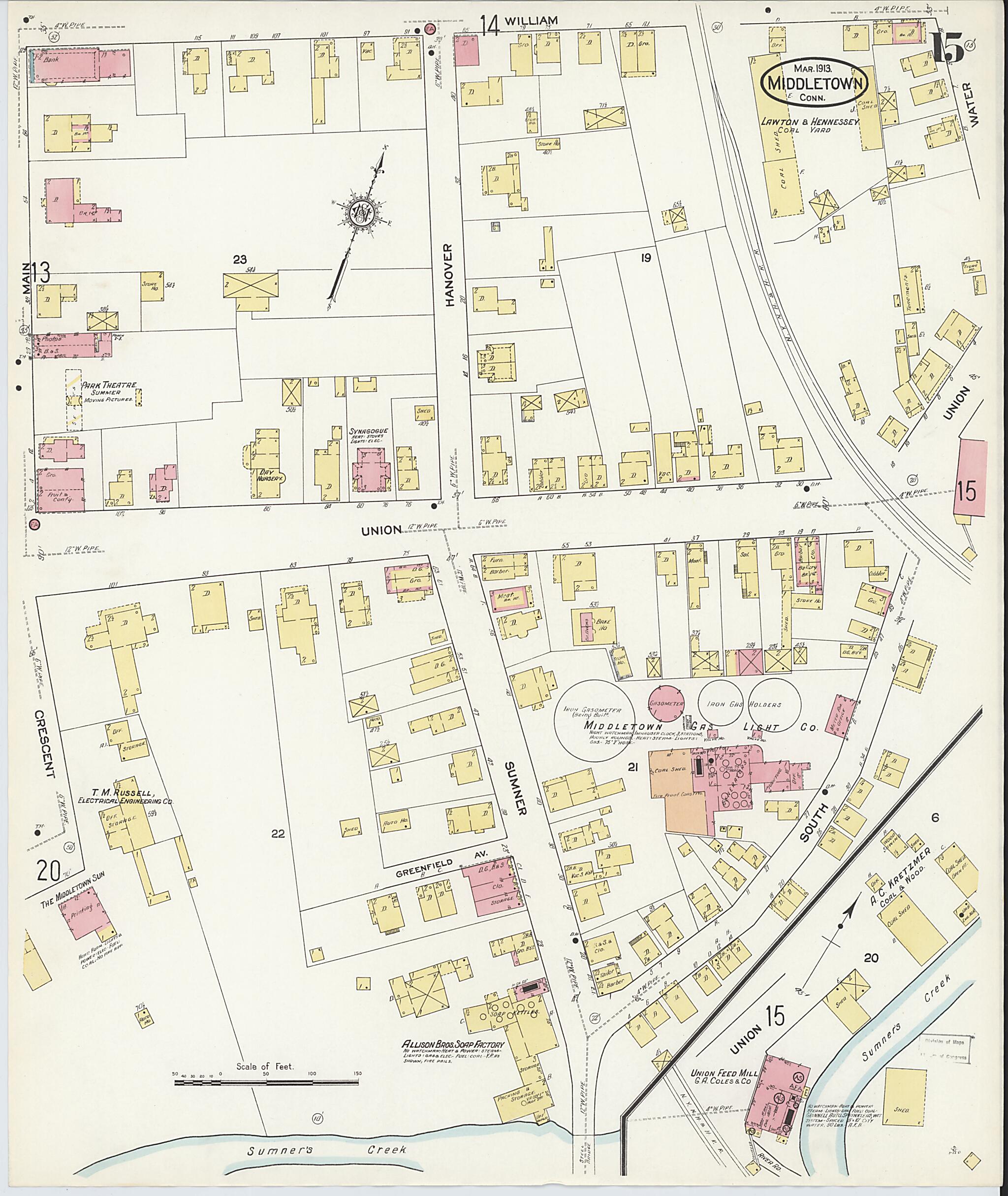This old map of Middletown, Middlesex County, Connecticut was created by Sanborn Map Company in 1913