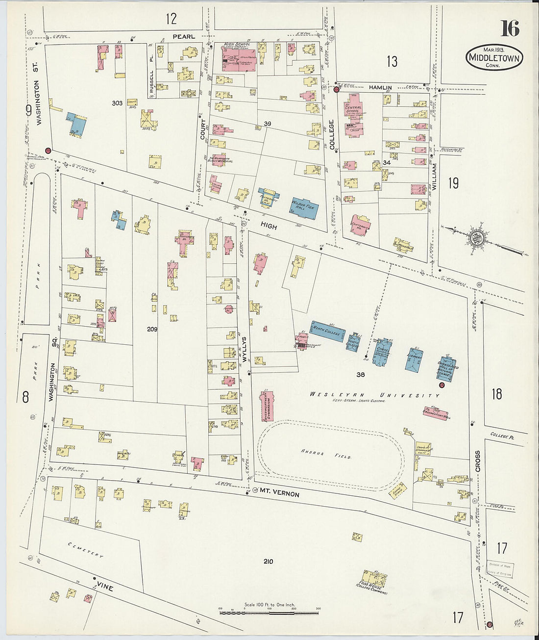 This old map of Middletown, Middlesex County, Connecticut was created by Sanborn Map Company in 1913