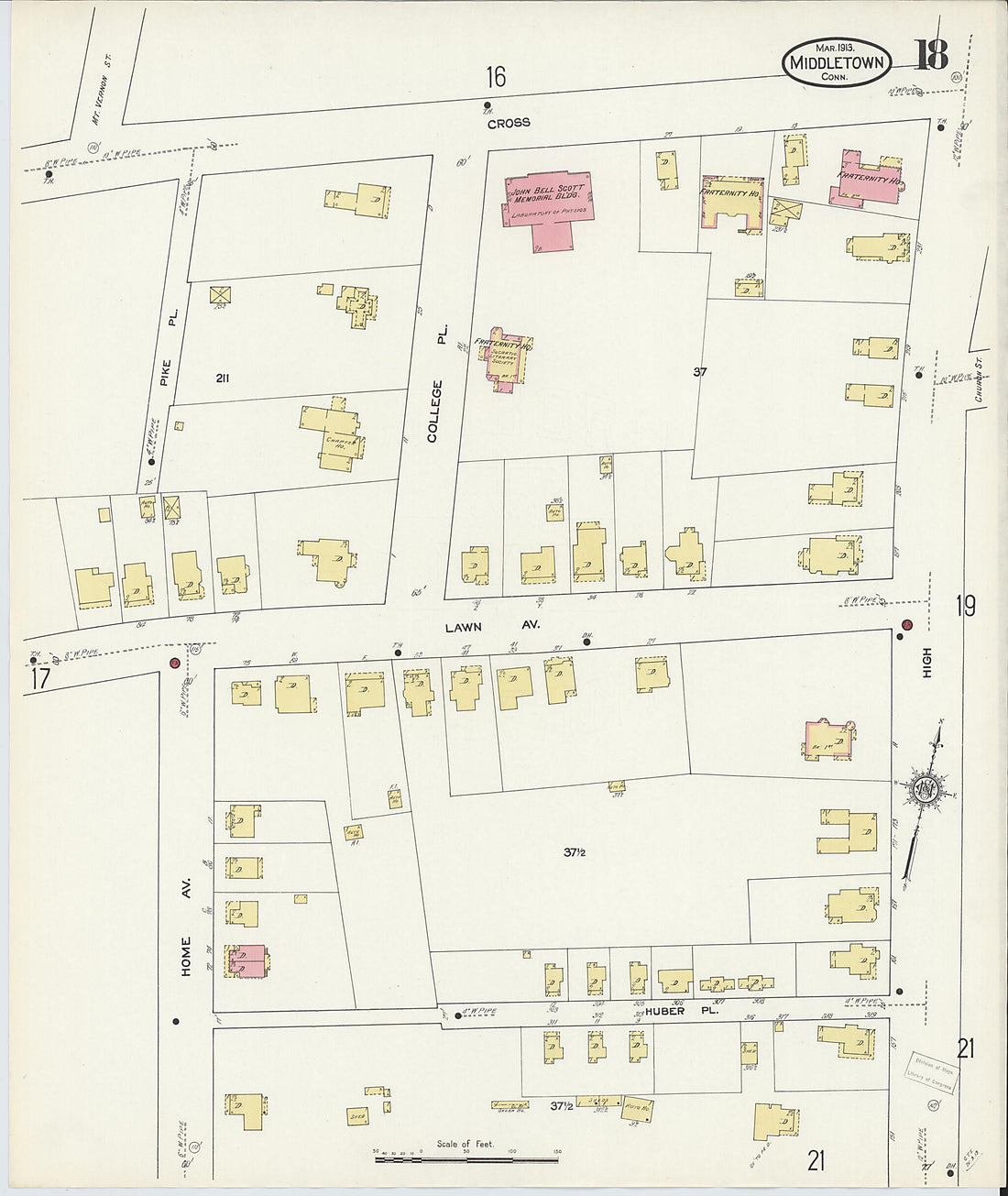 This old map of Middletown, Middlesex County, Connecticut was created by Sanborn Map Company in 1913